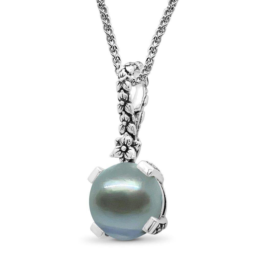 Artisan Sea Blue Pearl Pendant in Sterling Silver For Sale