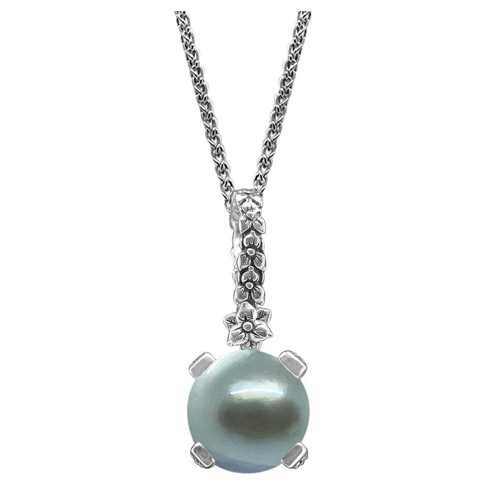 Sea Blue Pearl Pendant in Sterling Silver