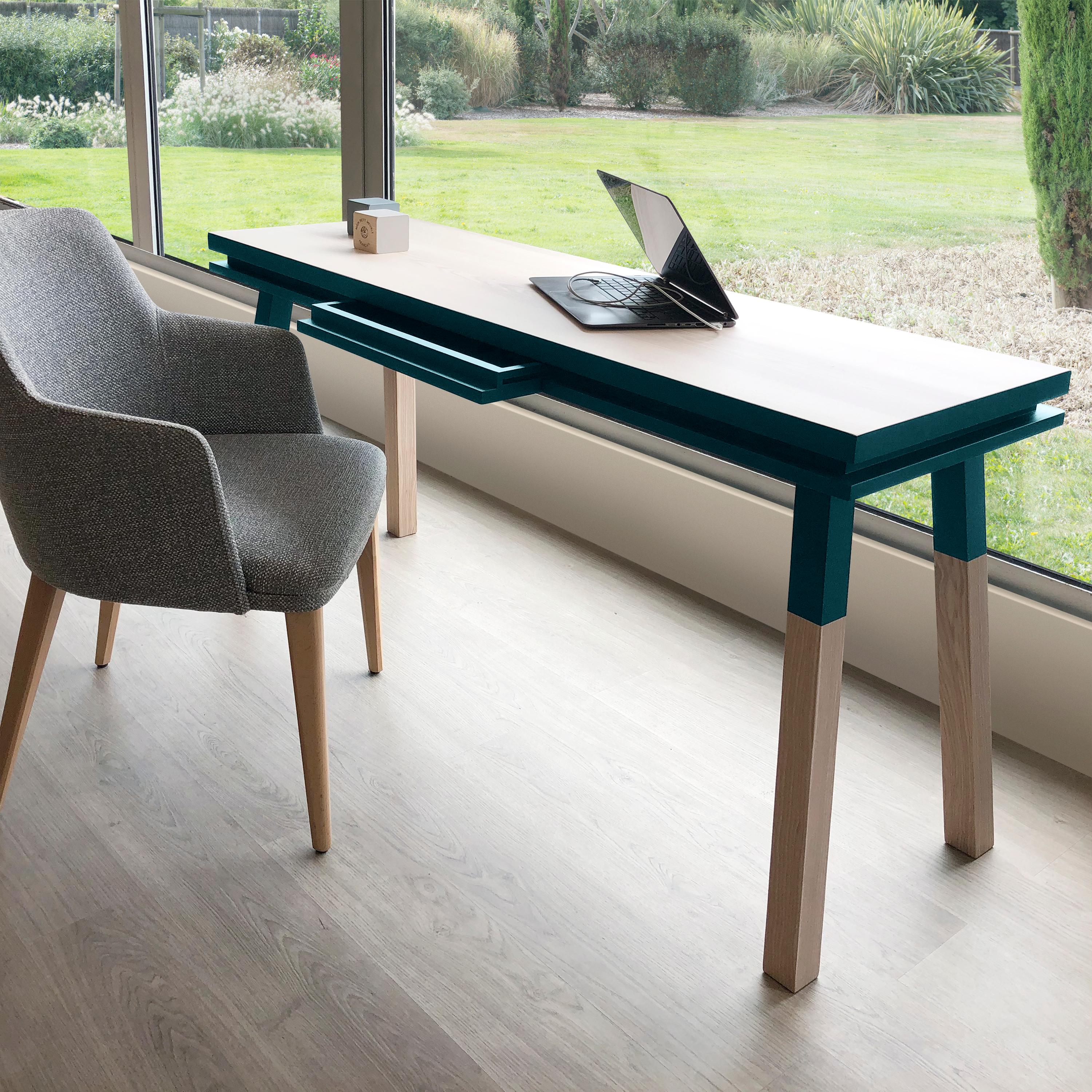Sea blue writing table in 11 colours design by Eric Gizard, Paris - French craft For Sale 2