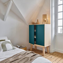 Sea Blue Scandinavian 2 Door Wardrobe Cabinet in Ash Wood
