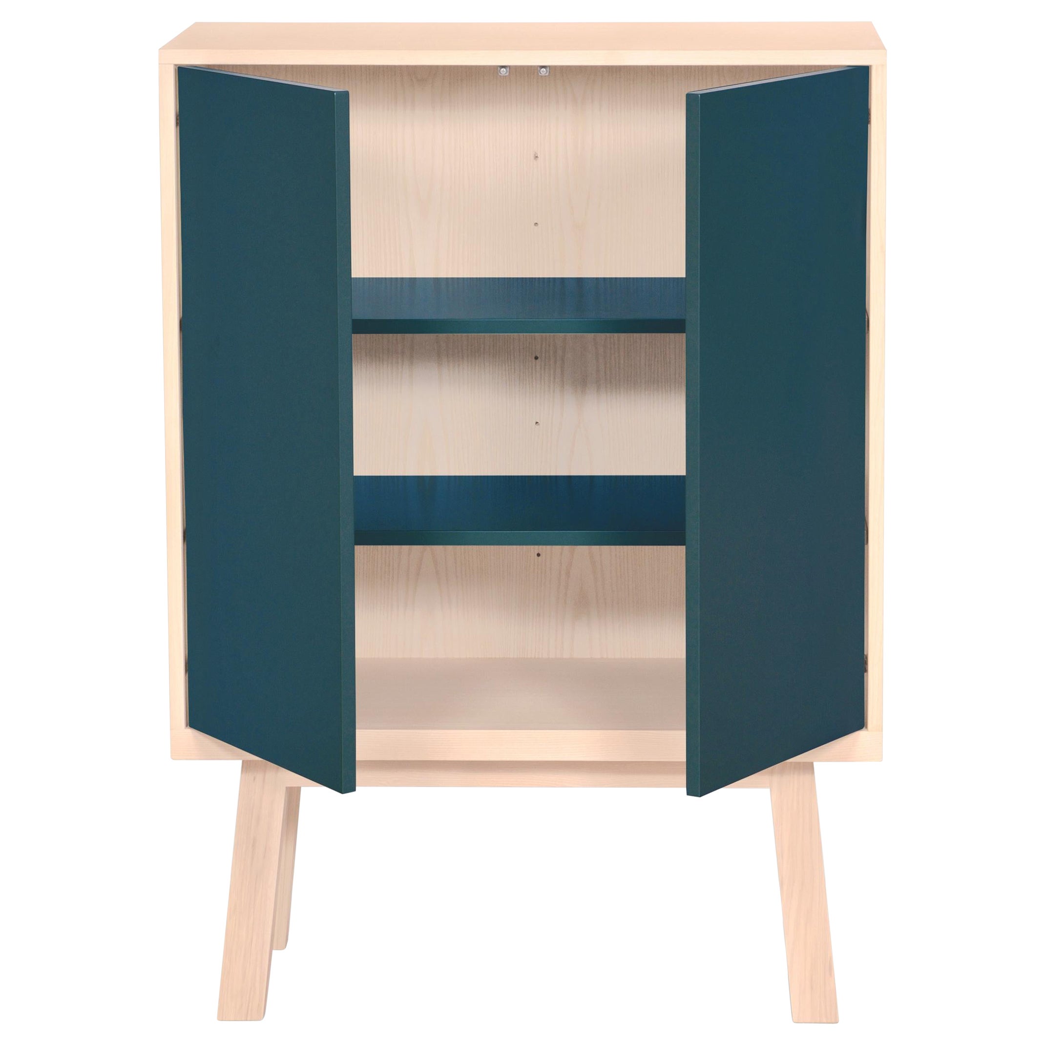 Armoire scandinave à 2 portes bleu marine en bois de frêne