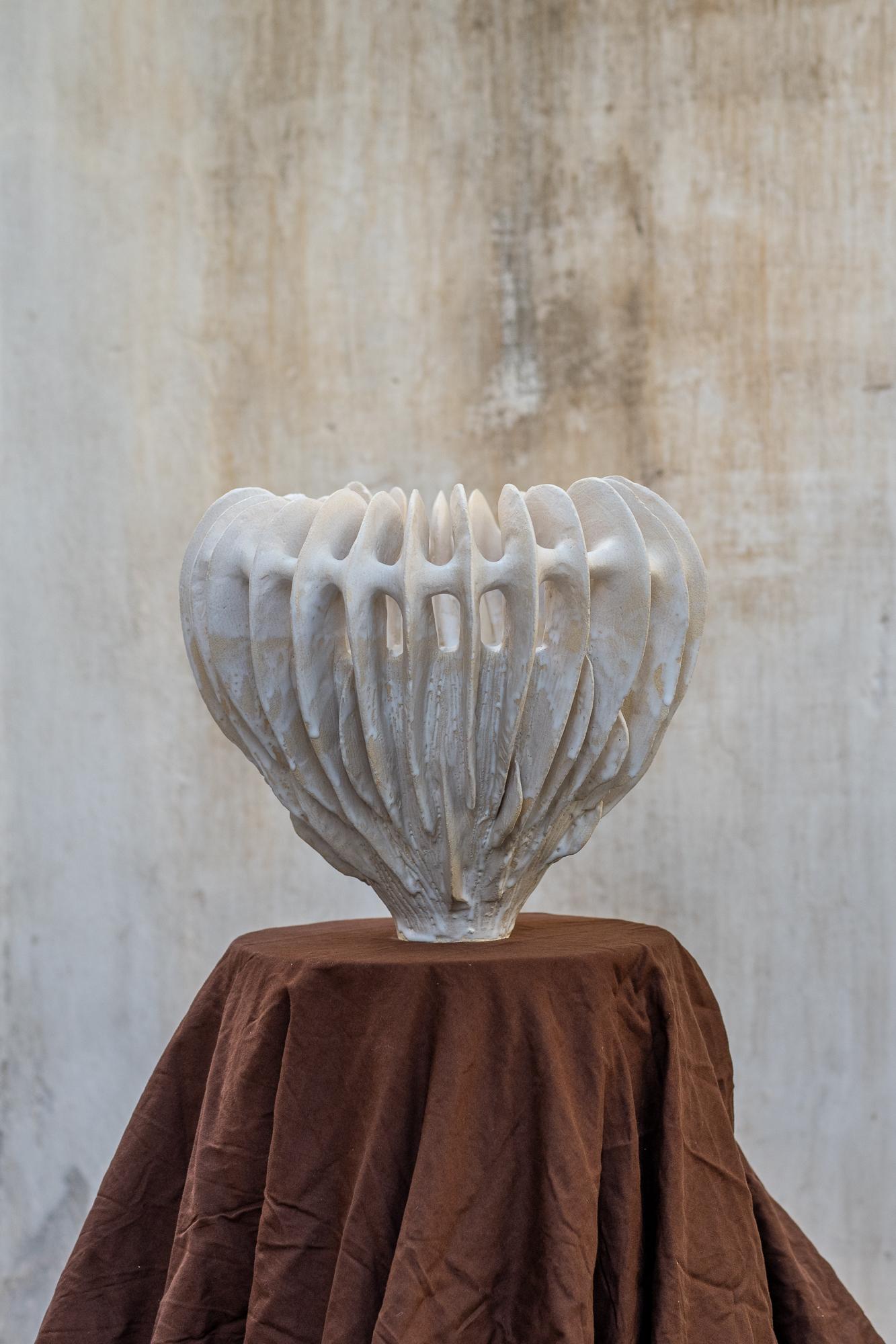 Greek Sea-Bon Decorative Bowl in Stoneware with Matte White Glaze by Kallia Panopoulou For Sale