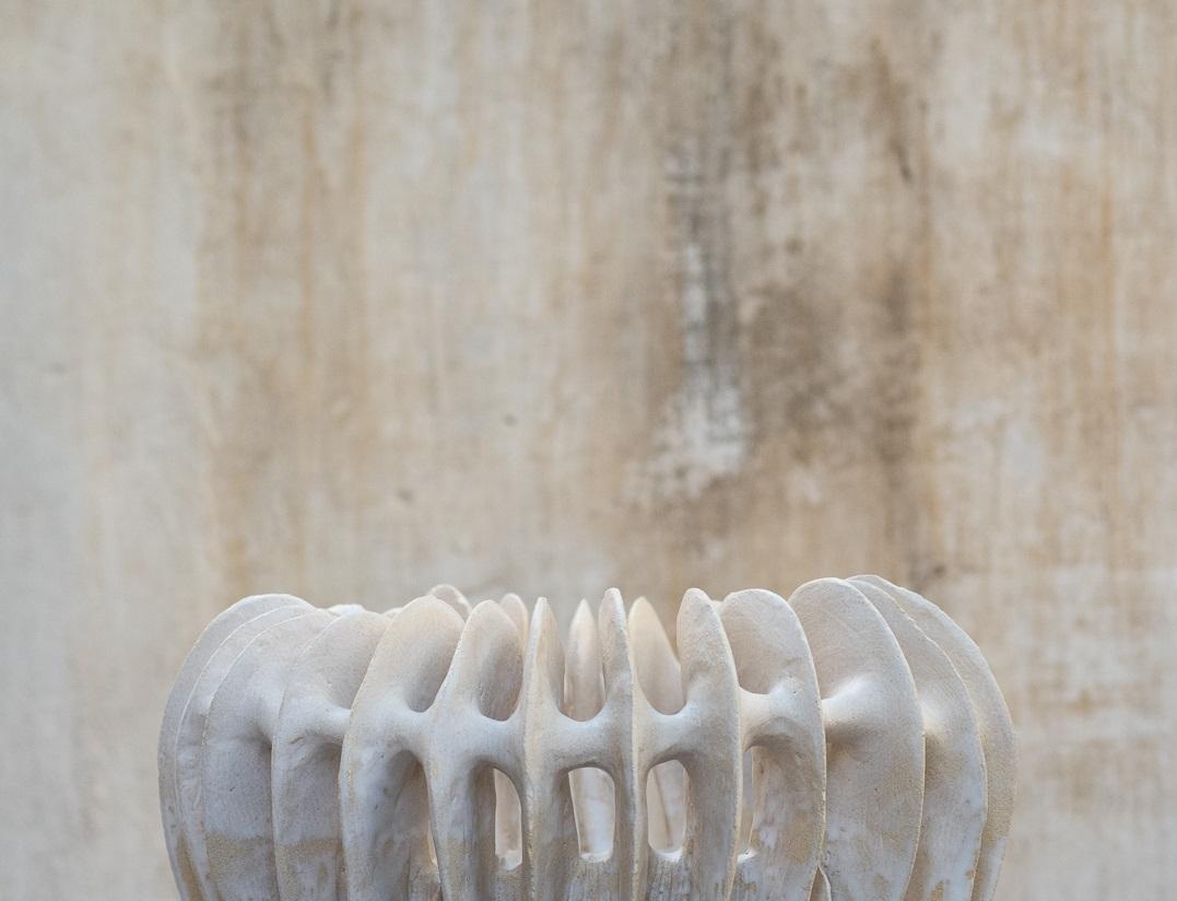 Glazed Sea-Bon Decorative Bowl in Stoneware with Matte White Glaze by Kallia Panopoulou For Sale