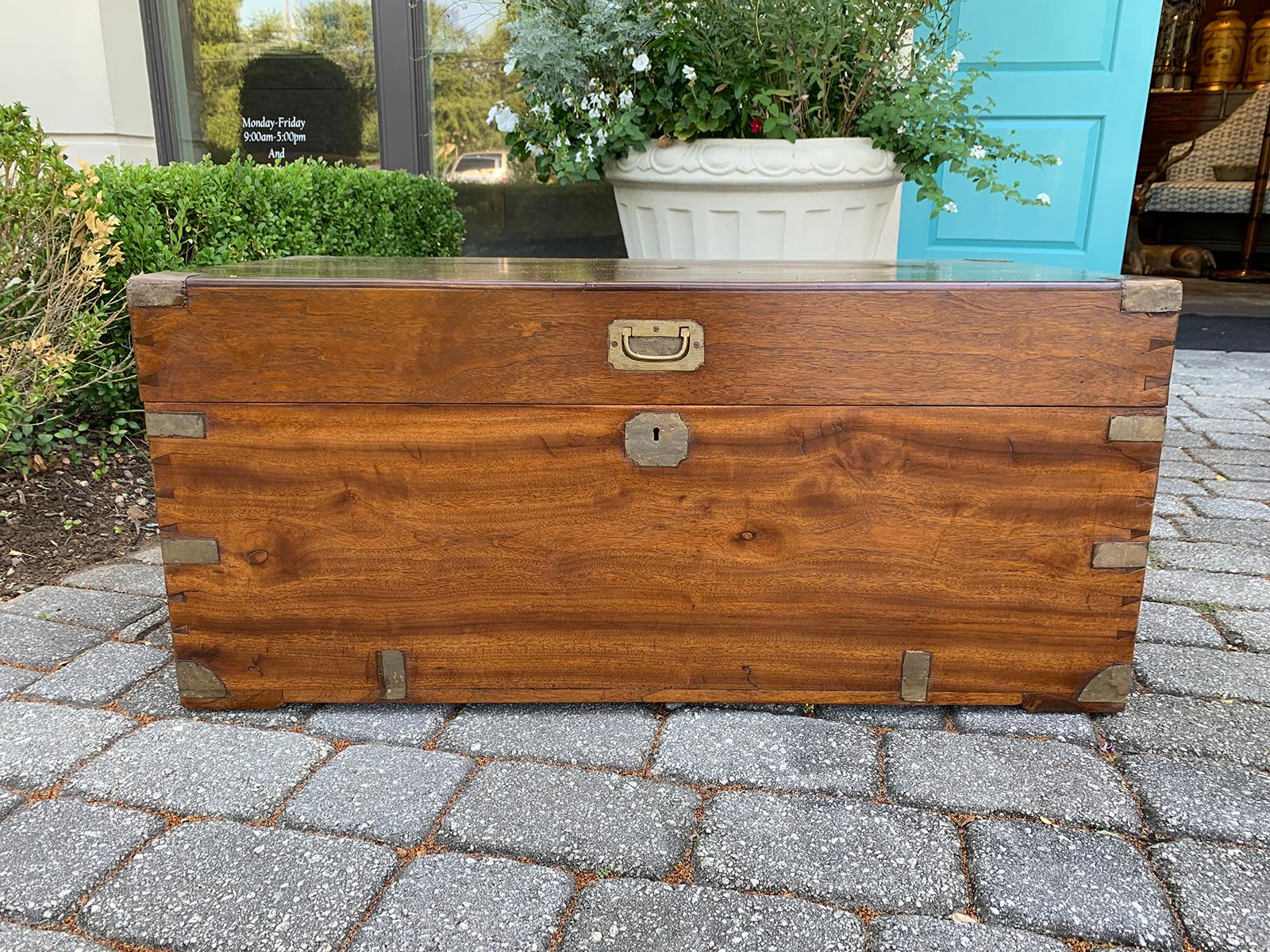 Sea captains campaign style camphor wood trunk, circa 1840
Brass accents.