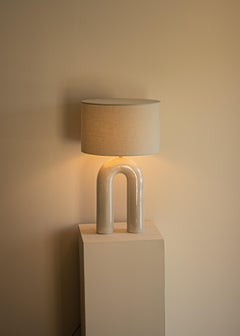 Sea Ceramic Arko Table Lamp with Light Brown Lampshade by Simone & Marcel