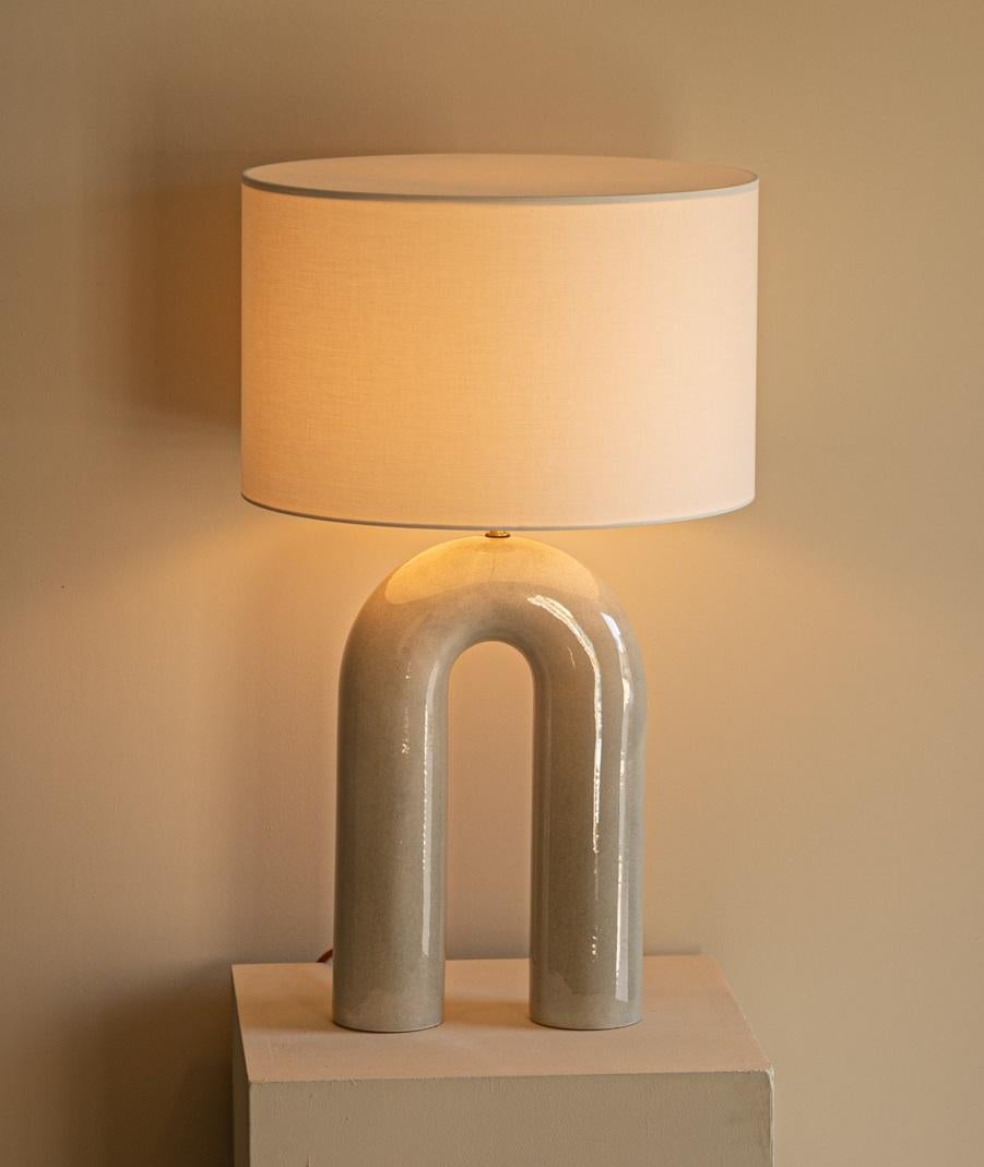 Spanish Sea Ceramic Arko Table Lamp with Light Brown Lampshade by Simone & Marcel For Sale