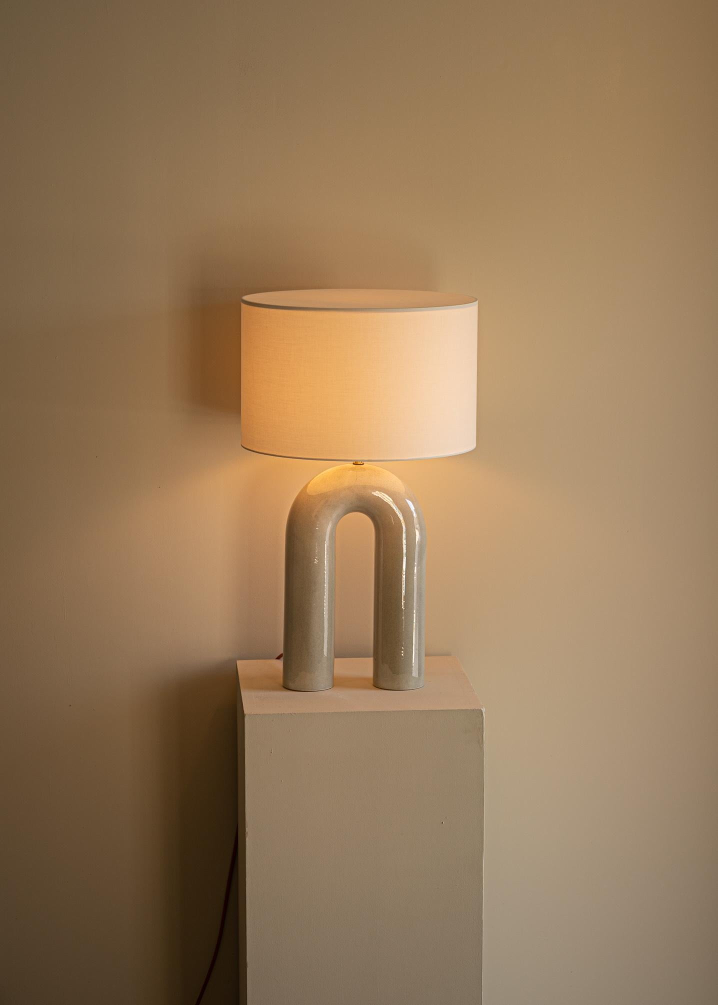 Other Sea Ceramic Arko Table Lamp with Light Brown Lampshade by Simone & Marcel For Sale