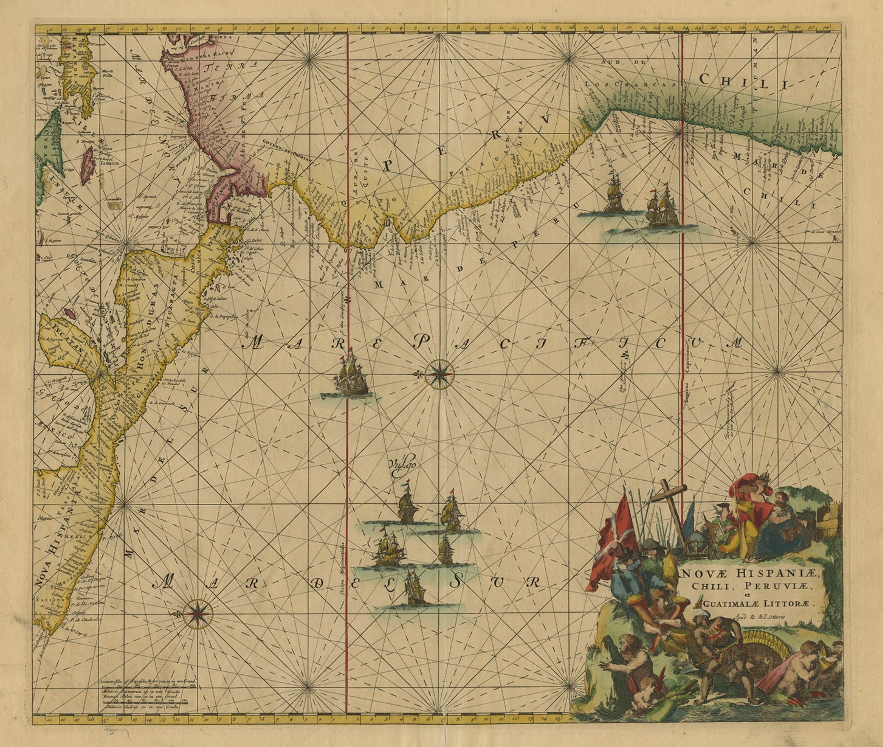 Carte des mers d'Amérique centrale et de la côte nord-ouest de l'Amérique du Sud, vers 1745 Bon état - En vente à Langweer, NL