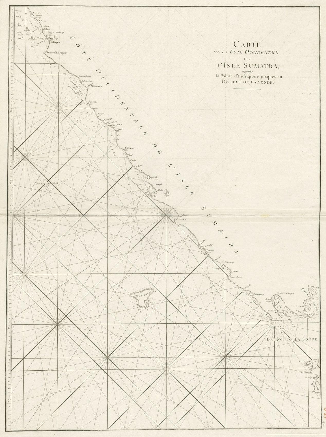 Carte des mers d'une partie de la côte sud-ouest de Sumatra et des Nias, Indonésie, C1775 Bon état - En vente à Langweer, NL
