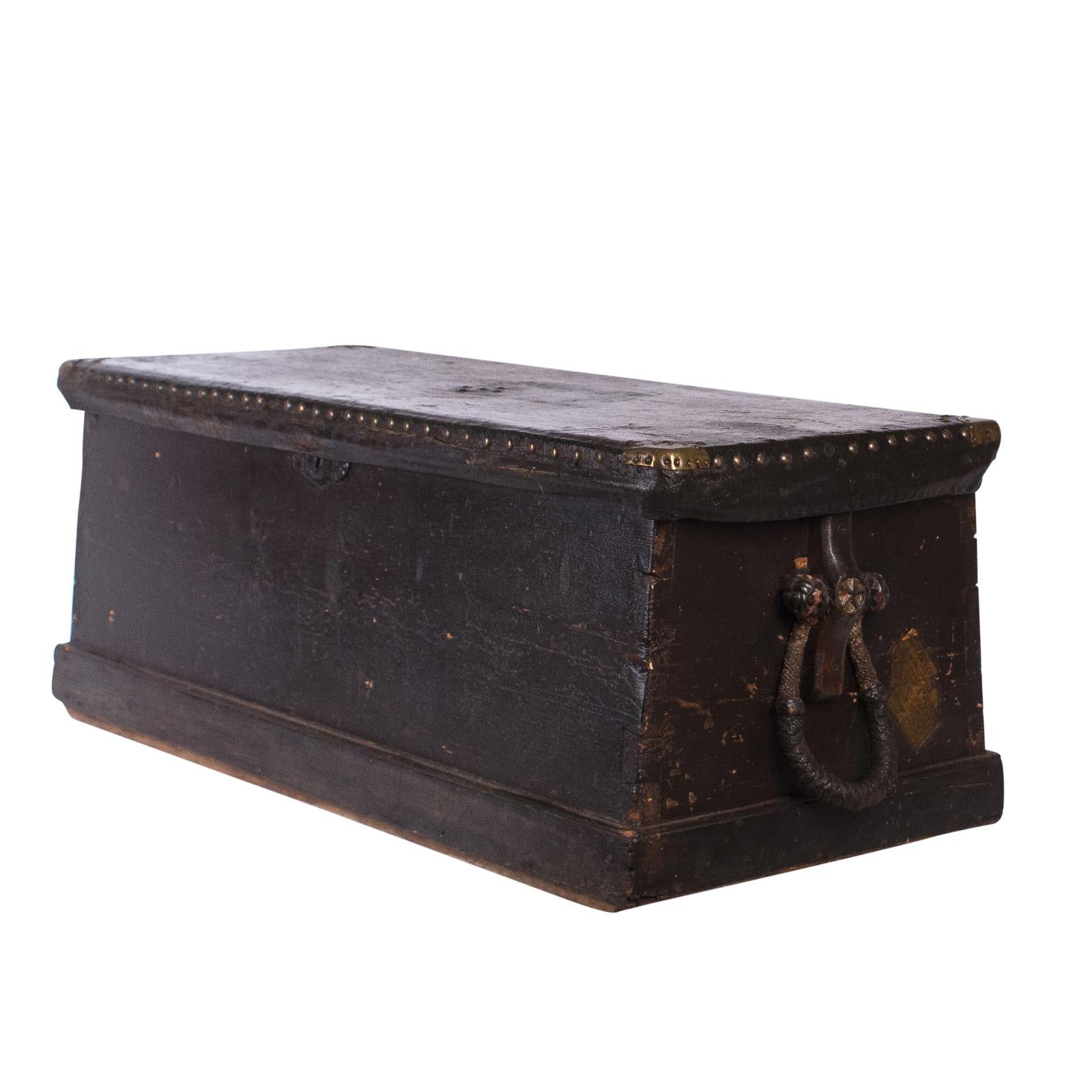 A mid-19th century sea chest with a leather top studded with nailheads and leather handles, Hawaii, circa 1860. Provenance available to new owner. 

 