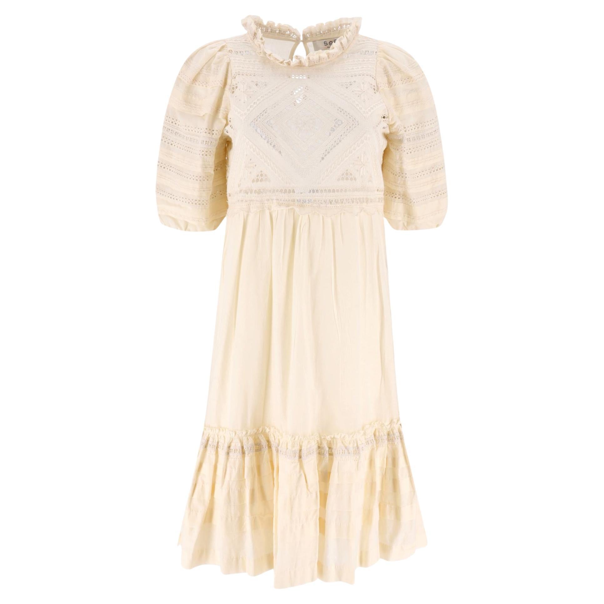 Sea Cotton Ruffle Embroidered Tiered Dress For Sale