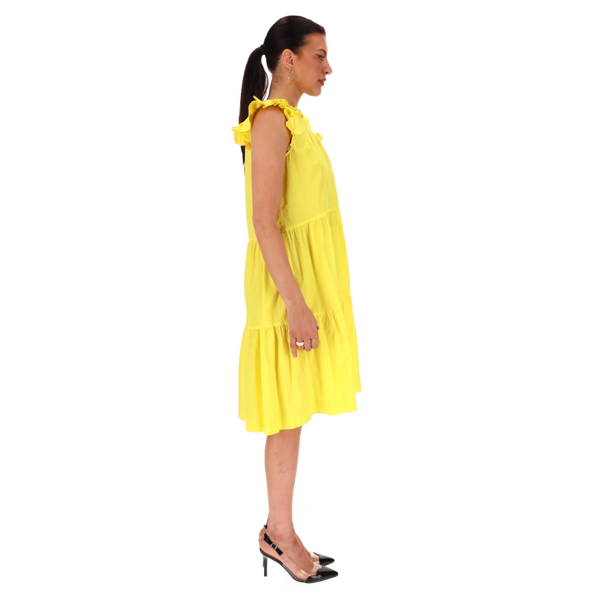 Yellow Sea Cotton Tiered Ruffle Trimmed Dress For Sale