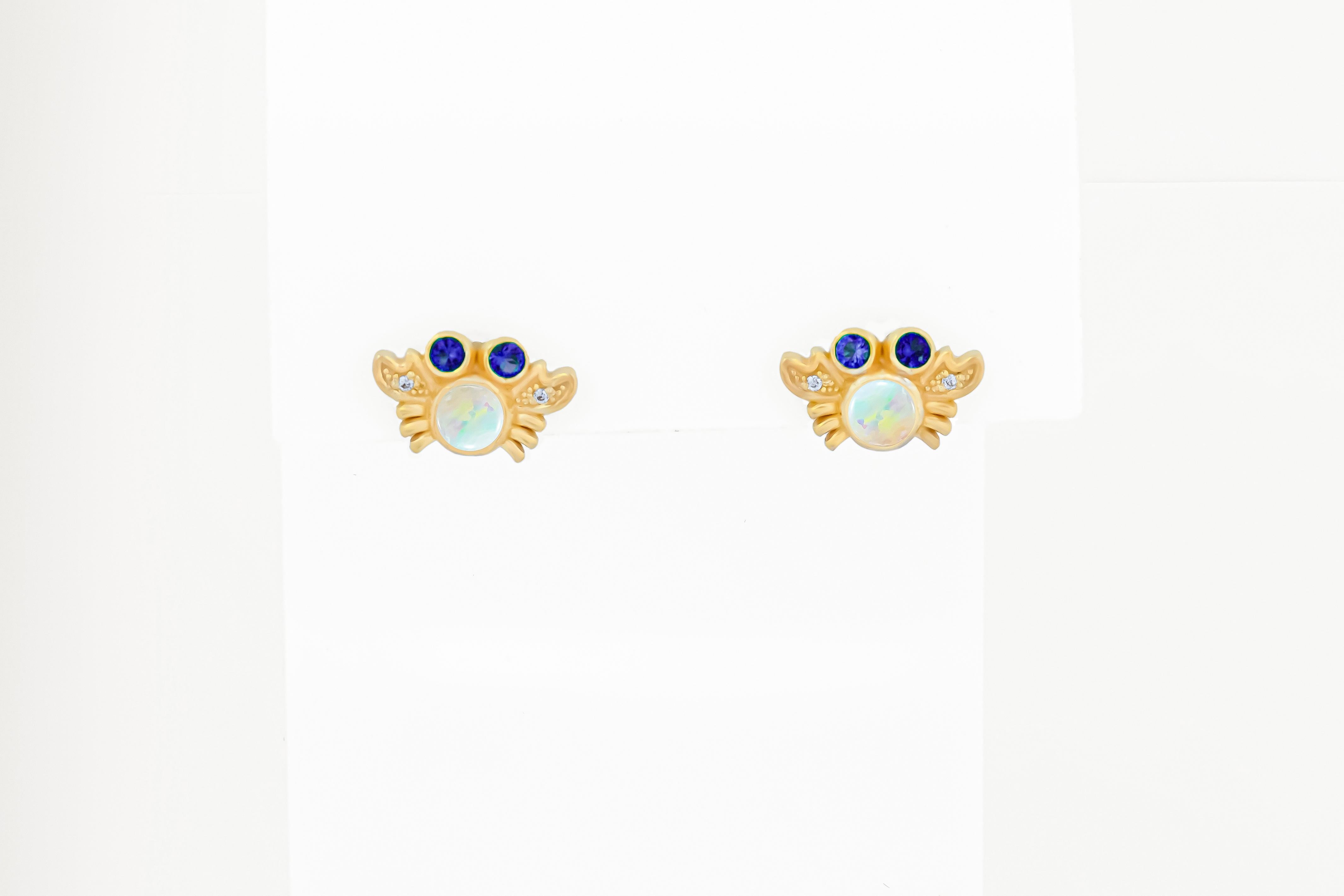 Sea Crab set: earrings studs and ring with opals in 14k gold.  For Sale 5