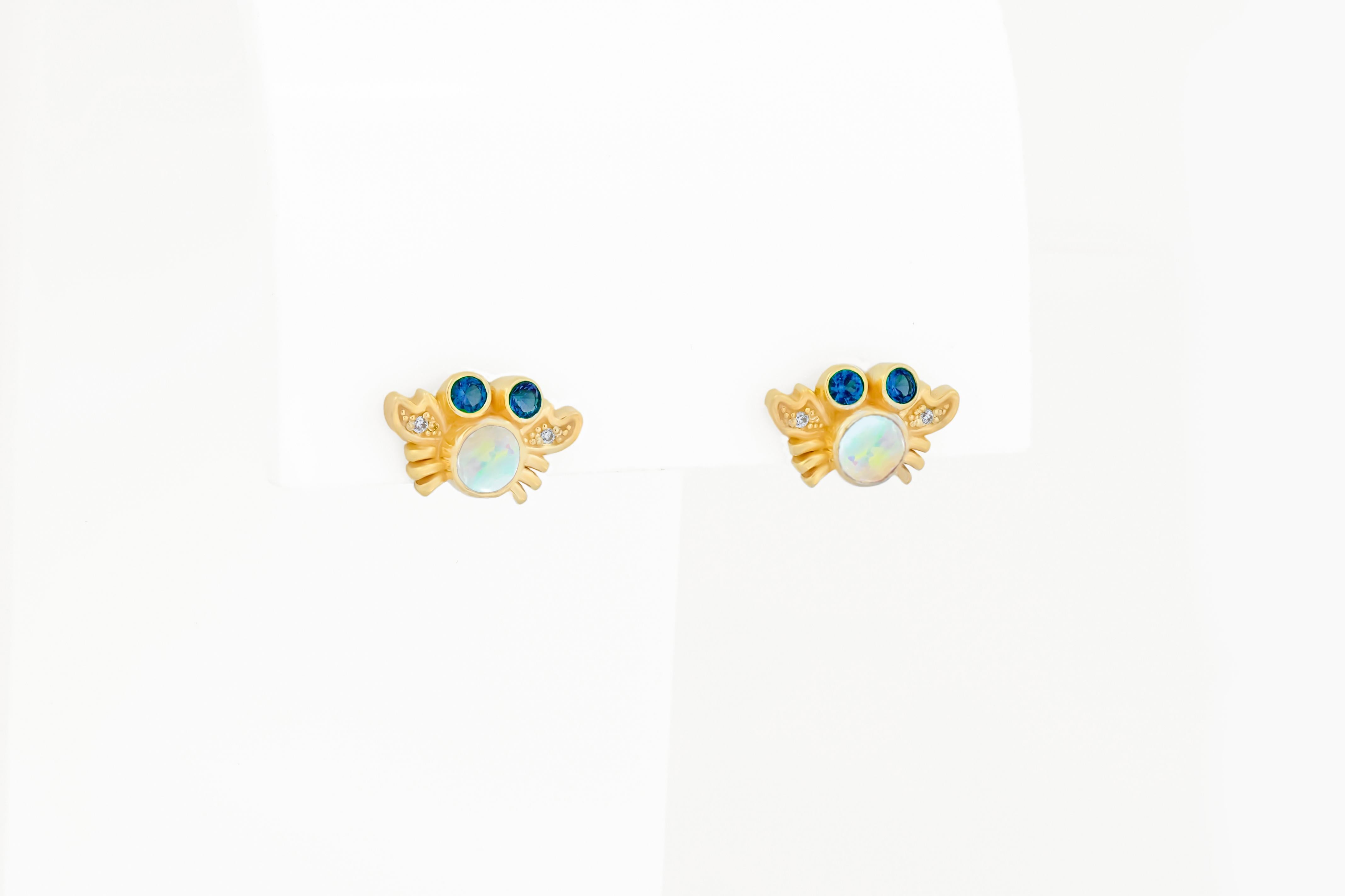 Sea Crab set: earrings studs and ring with opals in 14k gold. For Sale 6