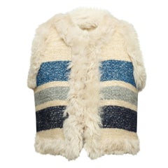 Sea Cream & Blue Lamb Fur Striped Vest