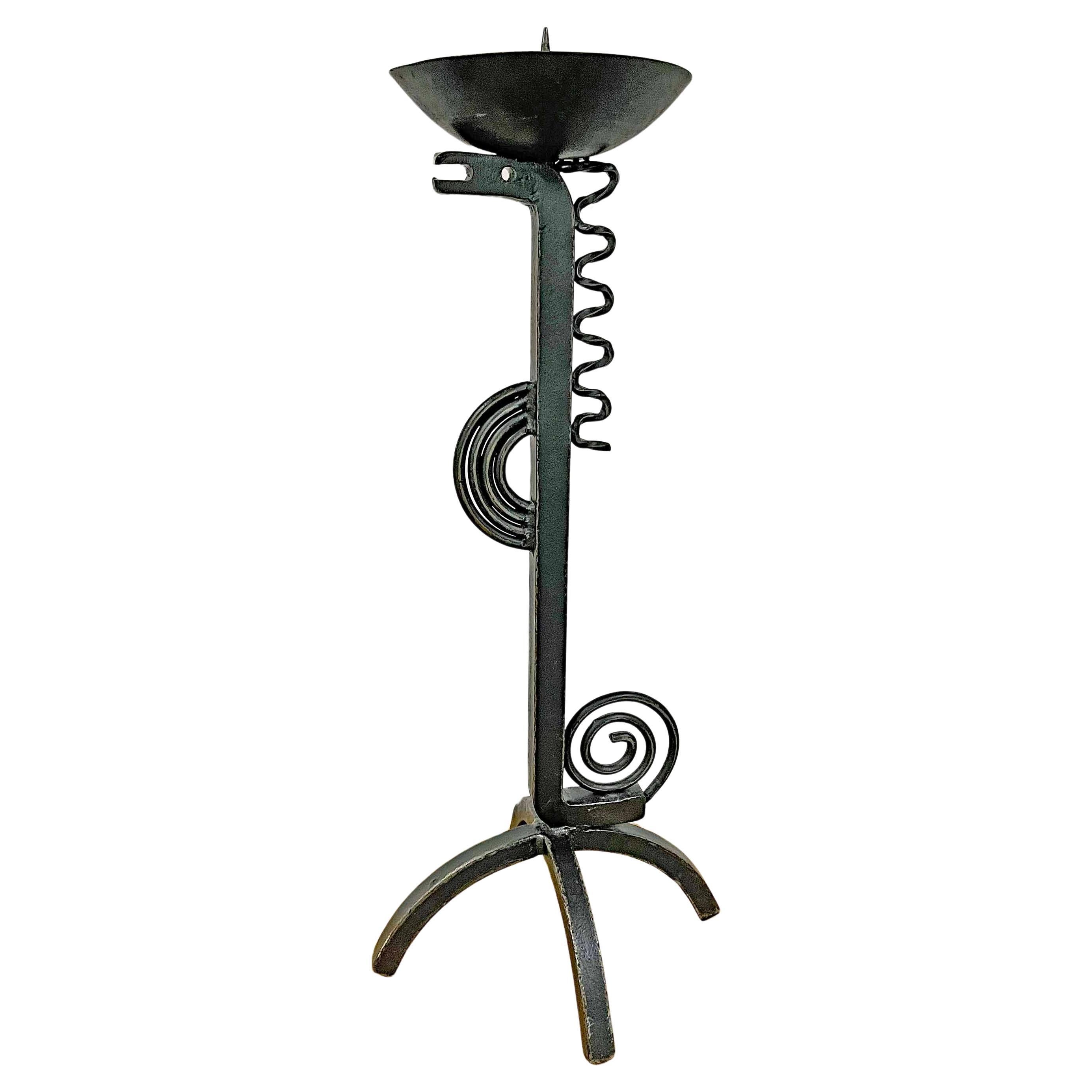 "Sea Dragon Candle Stand", Large Art Deco Masterpiece, Wrought Iron, Sweden For Sale