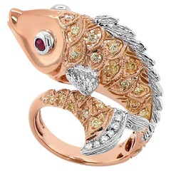 Sea Fish Diamond Pave Ruby 18K Rose & White Gold Animal Ring