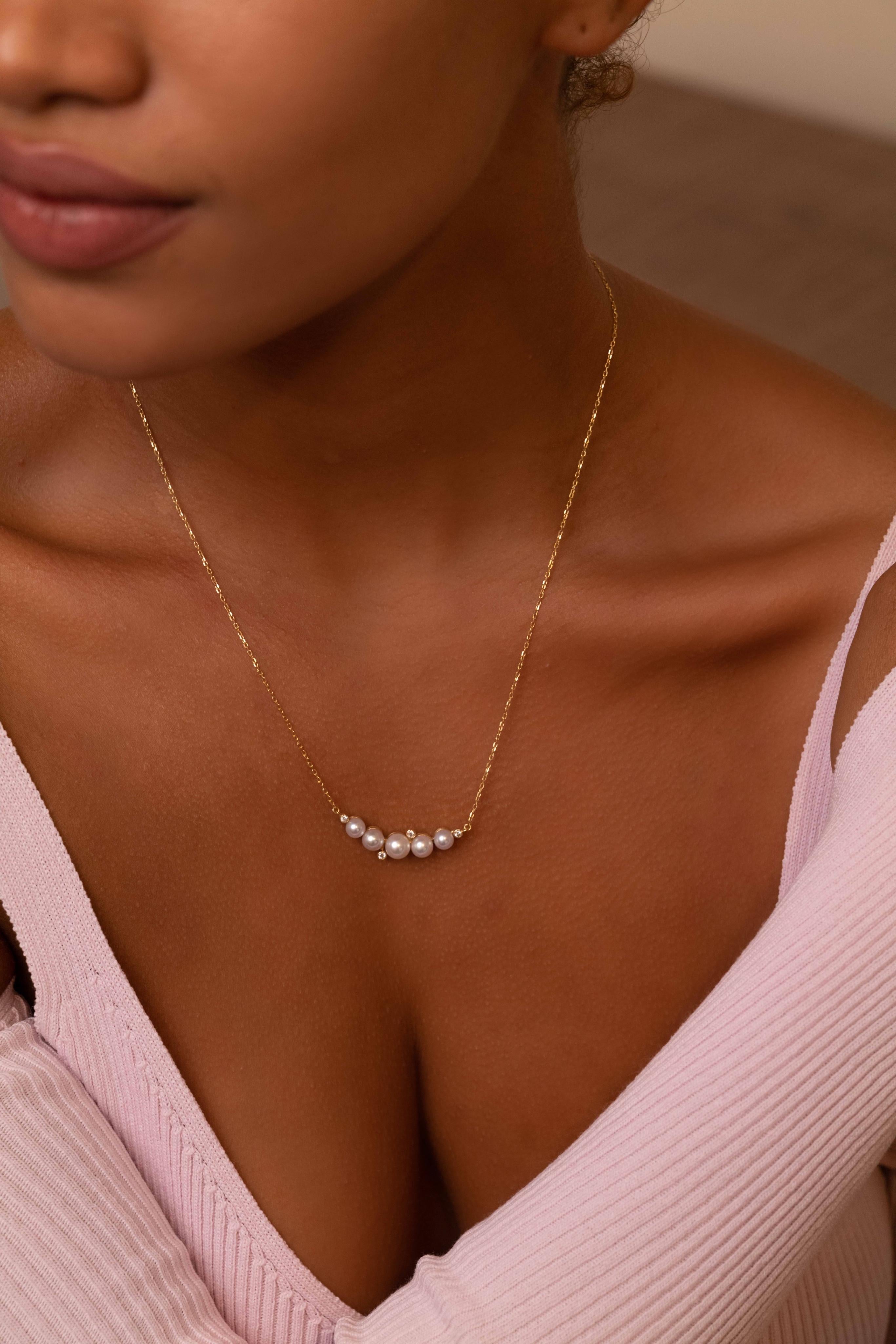 Pearl necklace with diamonds, by Michelle Massoura In New Condition For Sale In Nicosia, CY