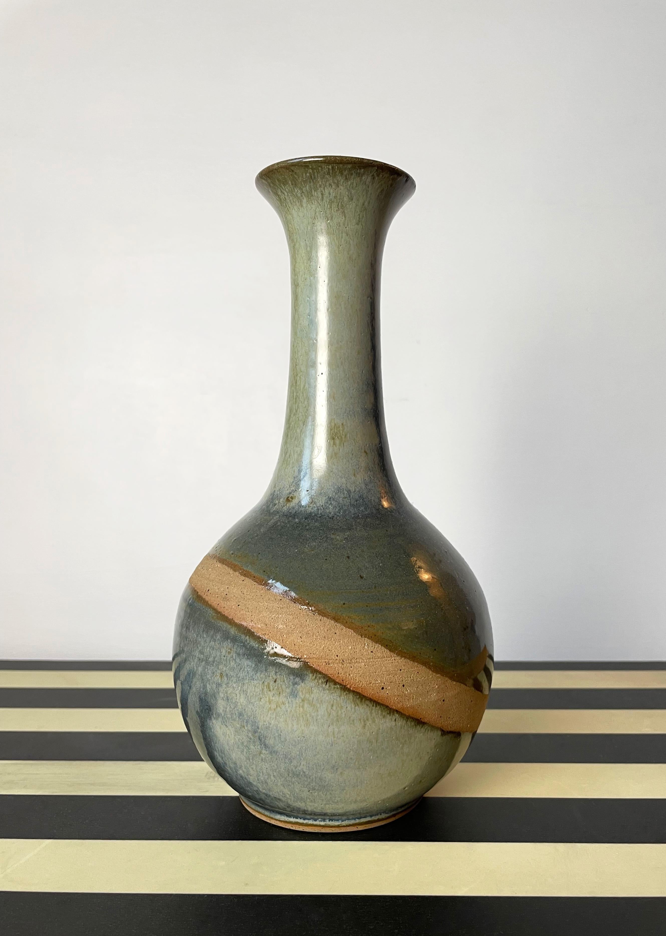 Hand-Painted Danish Modern Sea Foam Green Ceramic Vase, 1960s For Sale