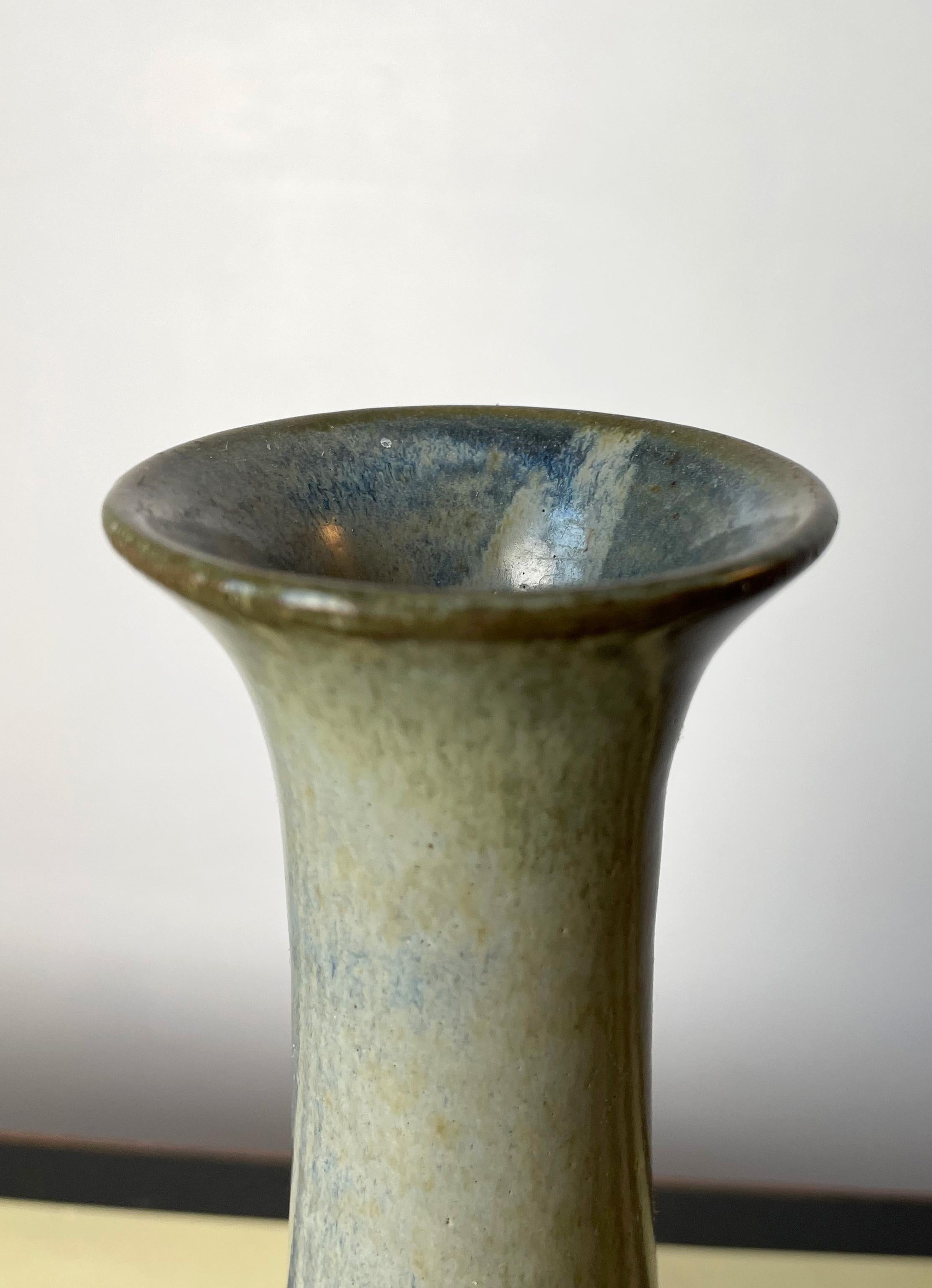 Stoneware Danish Modern Sea Foam Green Ceramic Vase, 1960s For Sale