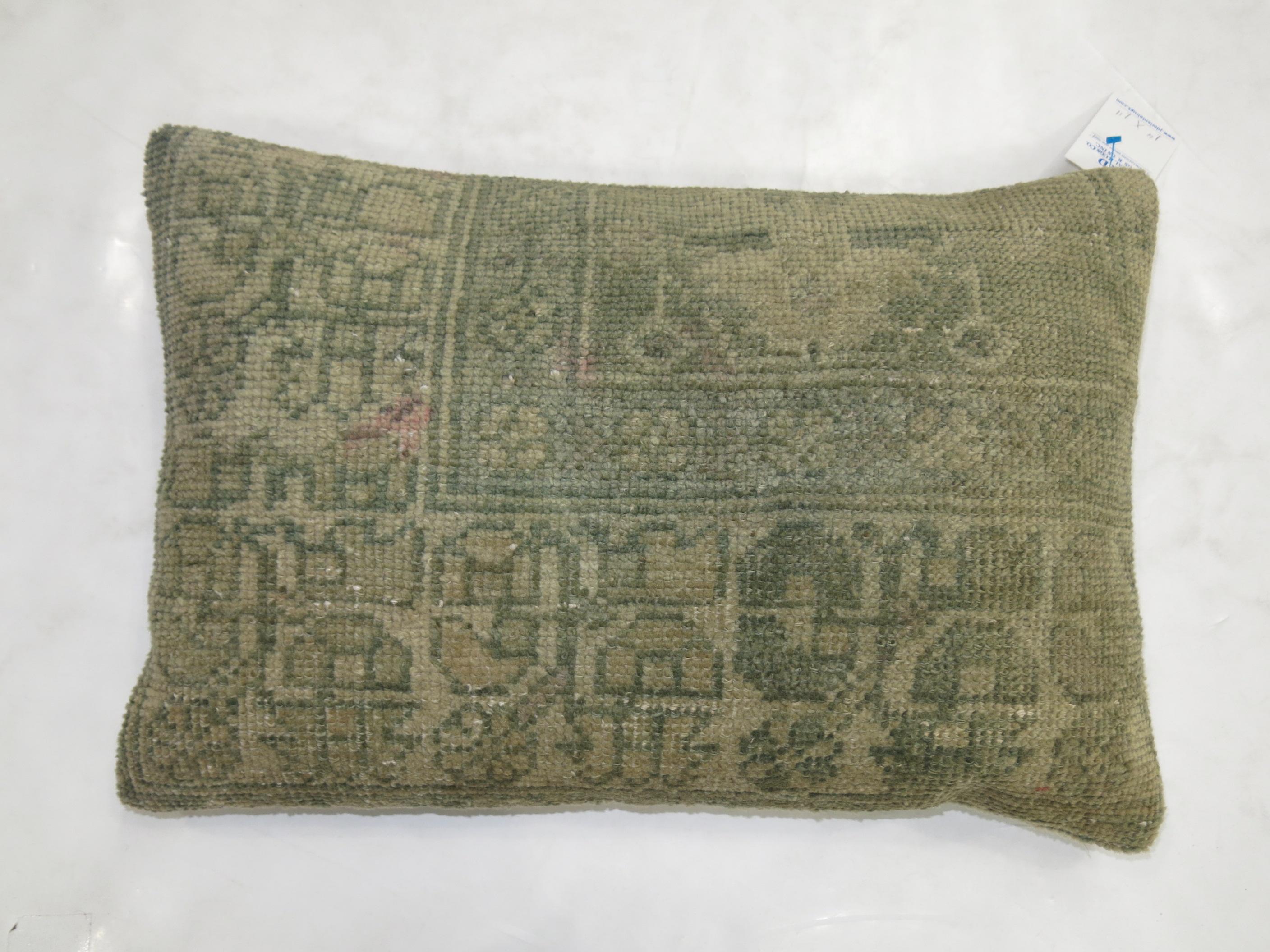 Hand-Knotted Sea Foam Green Early 20th Century Wool Antique Oushak Rug Pillow For Sale