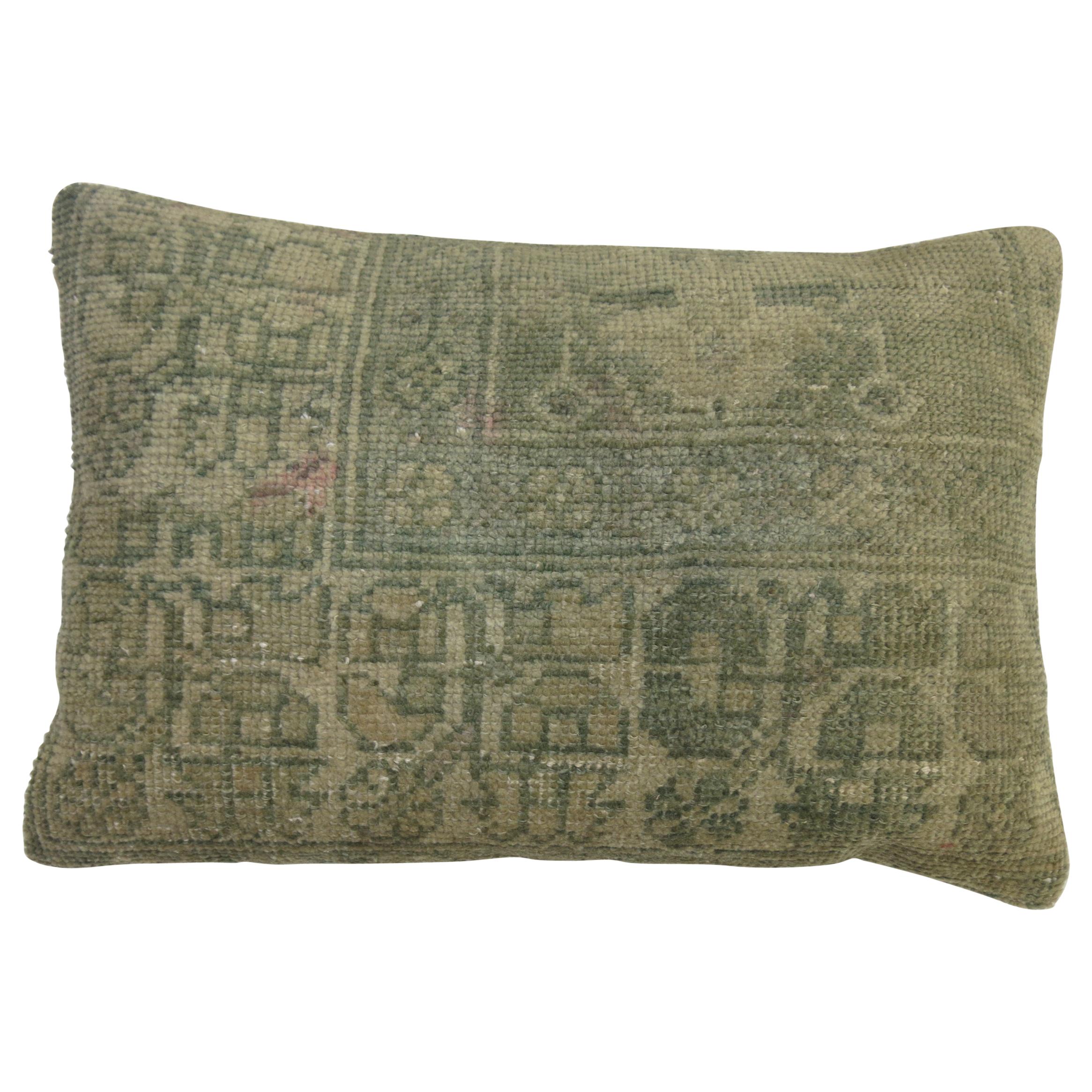 Sea Foam Green Early 20th Century Wool Antique Oushak Rug Pillow For Sale