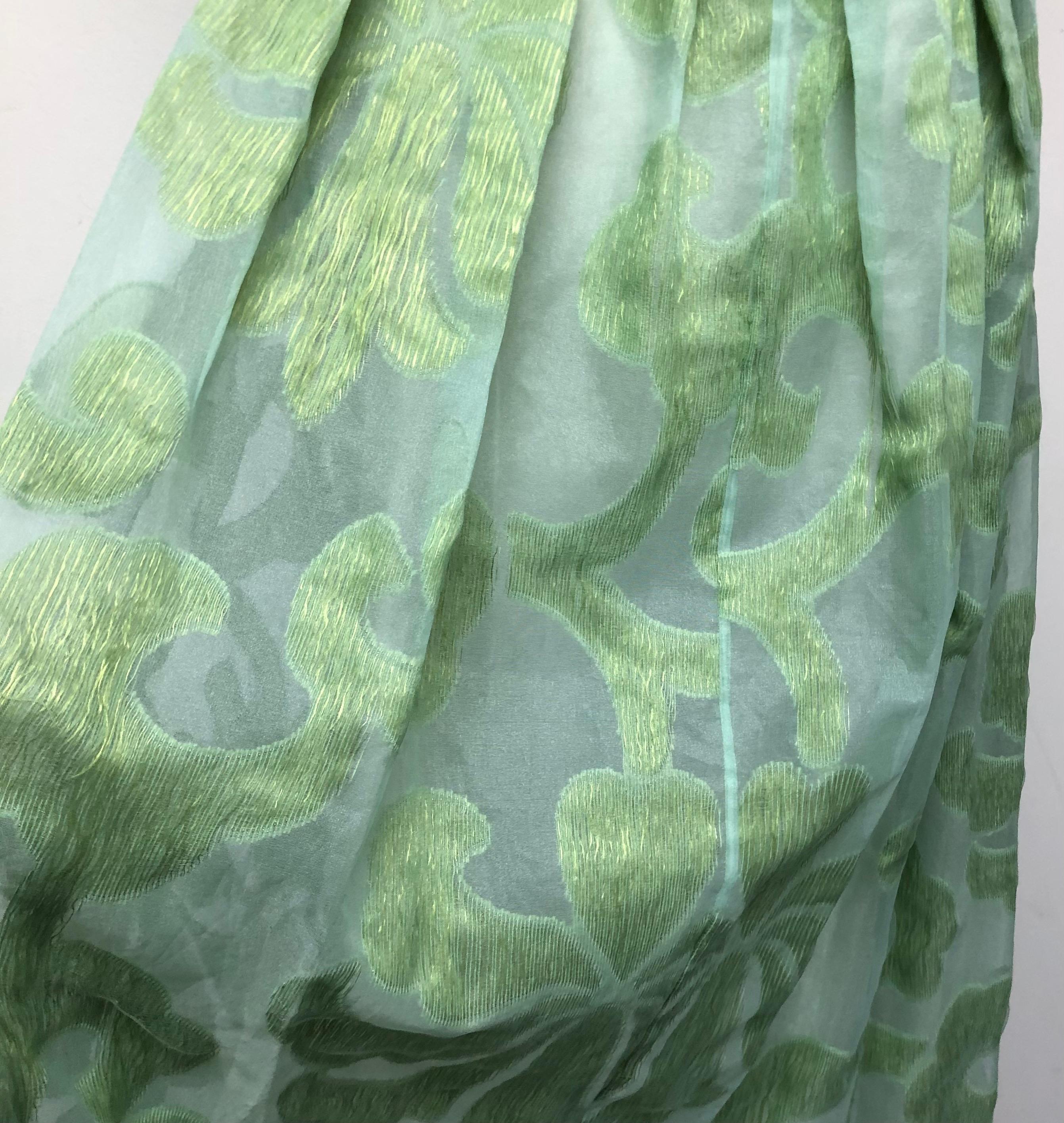 Sea Foam Green Satin and Fil Coupe Tucked Bodice Full Skirt Gown For Sale 1