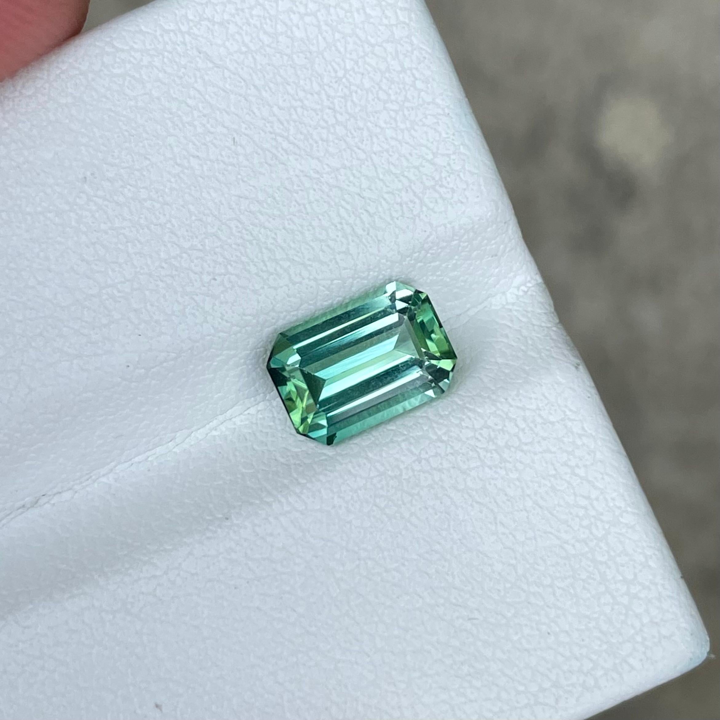 Women's or Men's Sea-Foam Green Tourmaline 2.05 Carats Emerald Cut Natural Afghani Gemstone For Sale