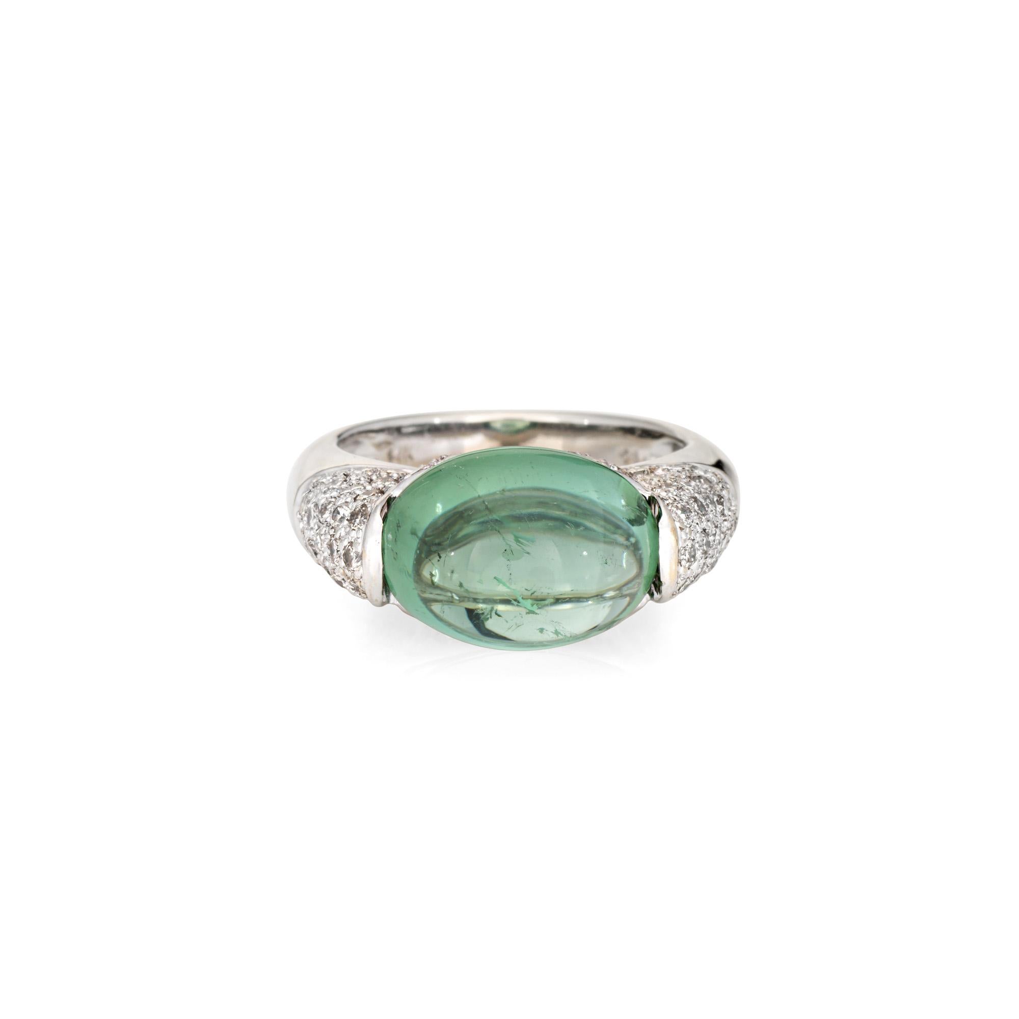 Espuma de mar turmalina verde anillo de diamantes Sz 6.5 14k oro blanco Fine Estate Contemporáneo en venta