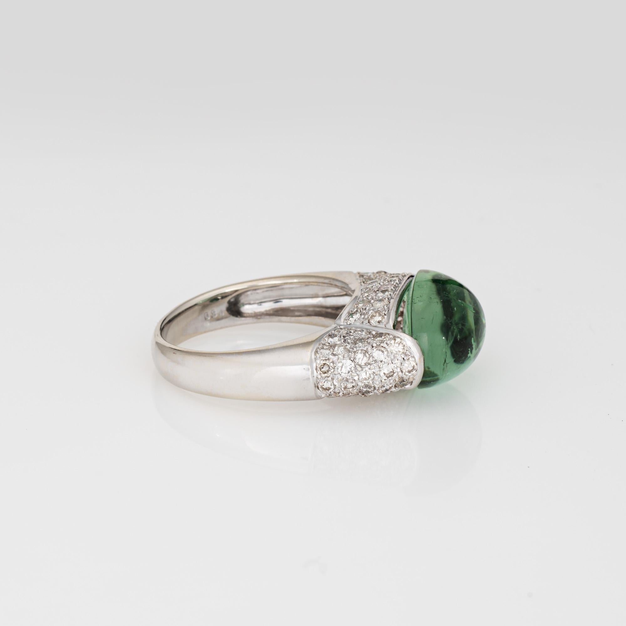 Espuma de mar turmalina verde anillo de diamantes Sz 6.5 14k oro blanco Fine Estate Cabujón en venta