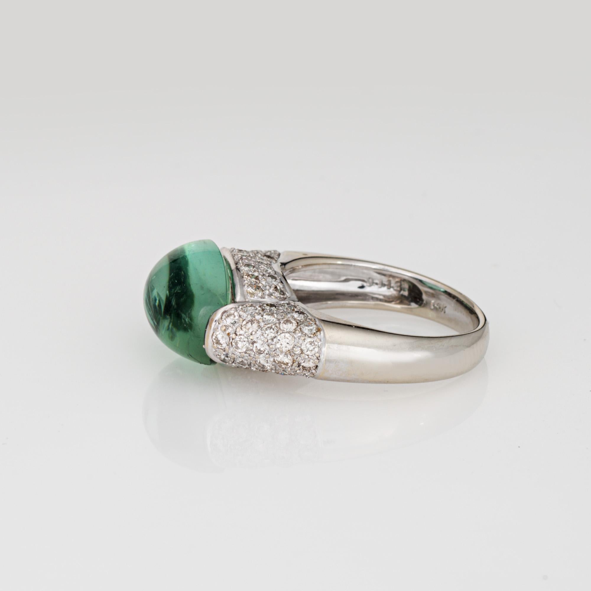 Espuma de mar turmalina verde anillo de diamantes Sz 6.5 14k oro blanco Fine Estate en Bueno estado para la venta en Torrance, CA