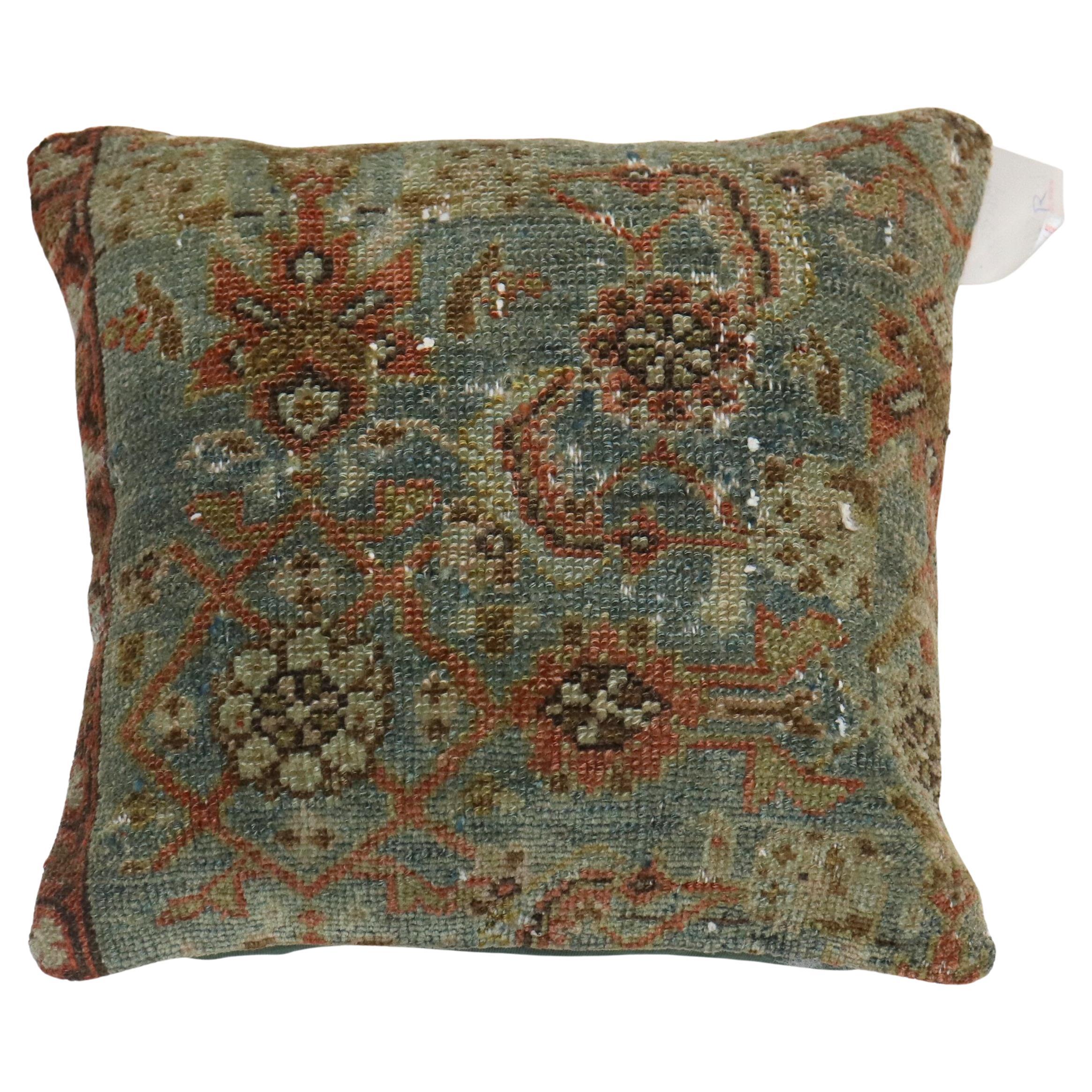Sea Foam Terracotta Persian Traditional Wool Antique Rug Pillow For Sale