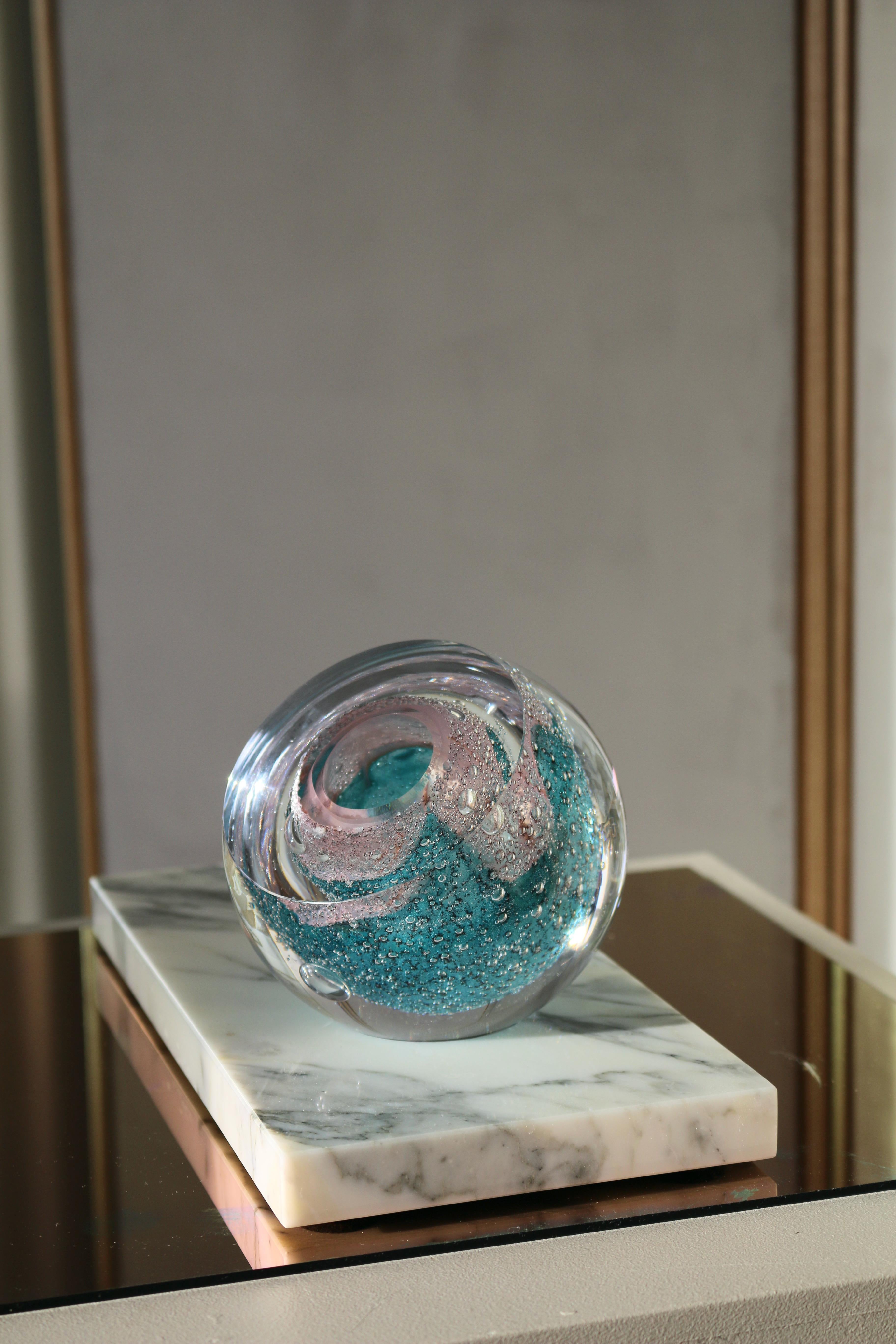 Minimalist 'Sea Foam' Vase in Pink & Blue on Marble For Sale