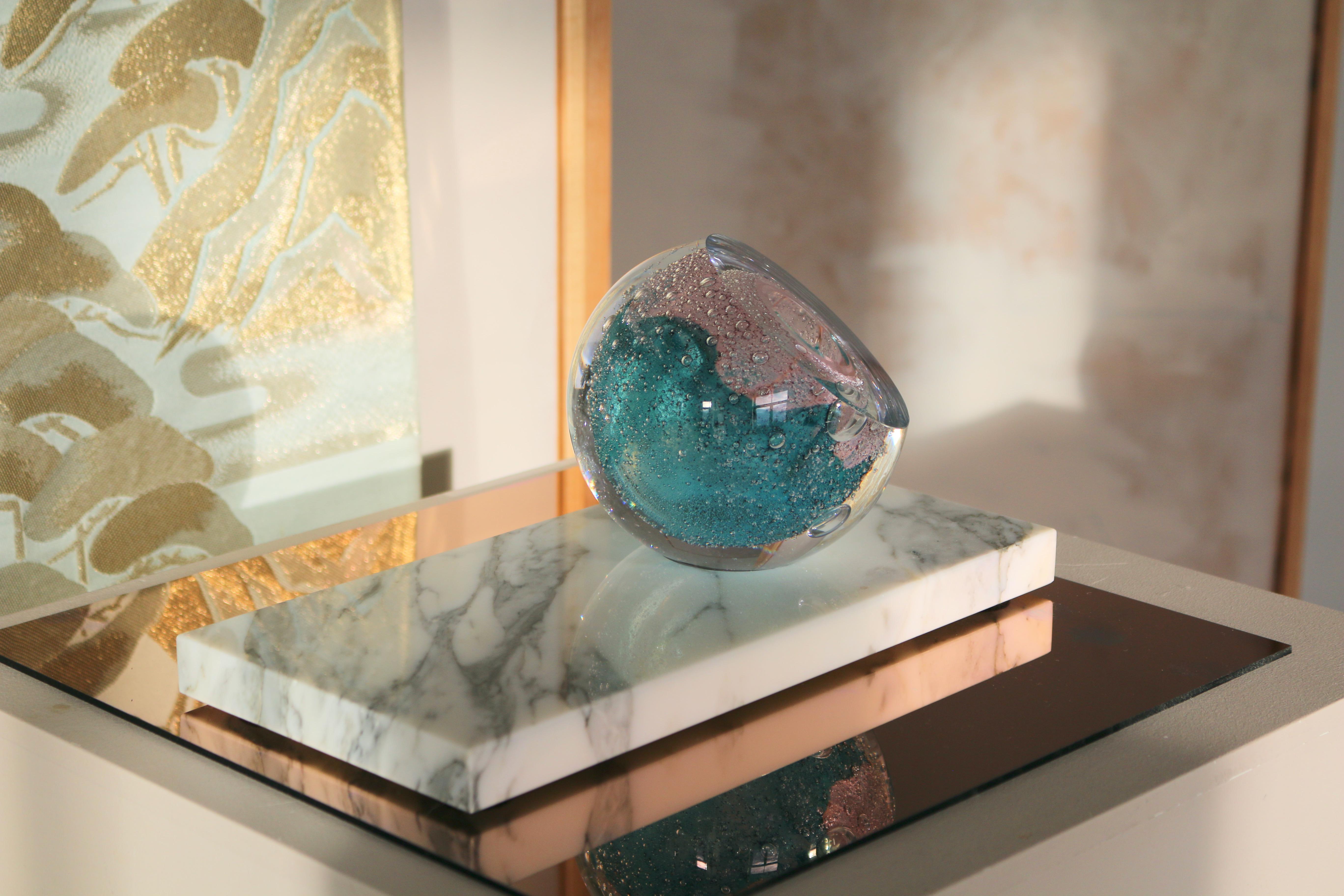 Hand-Crafted 'Sea Foam' Vase in Pink & Blue on Marble For Sale