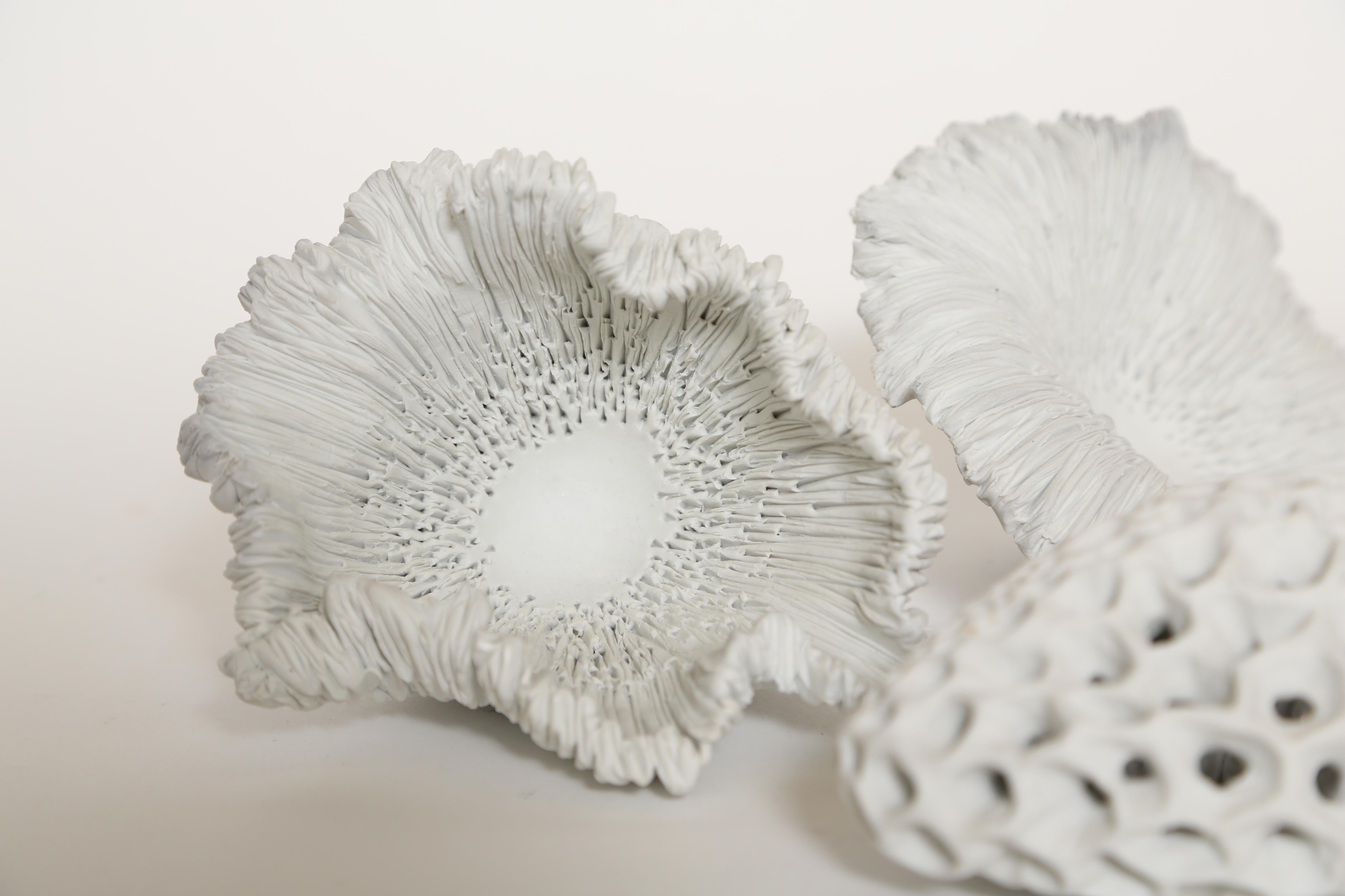 Created by a delicate hand, a sampling of our pure white porcelain sea forms for your table. Each piece and intricate part is created by hand one at a time. They are the artist's image of dream like sea forms.  These pieces are sold individually at