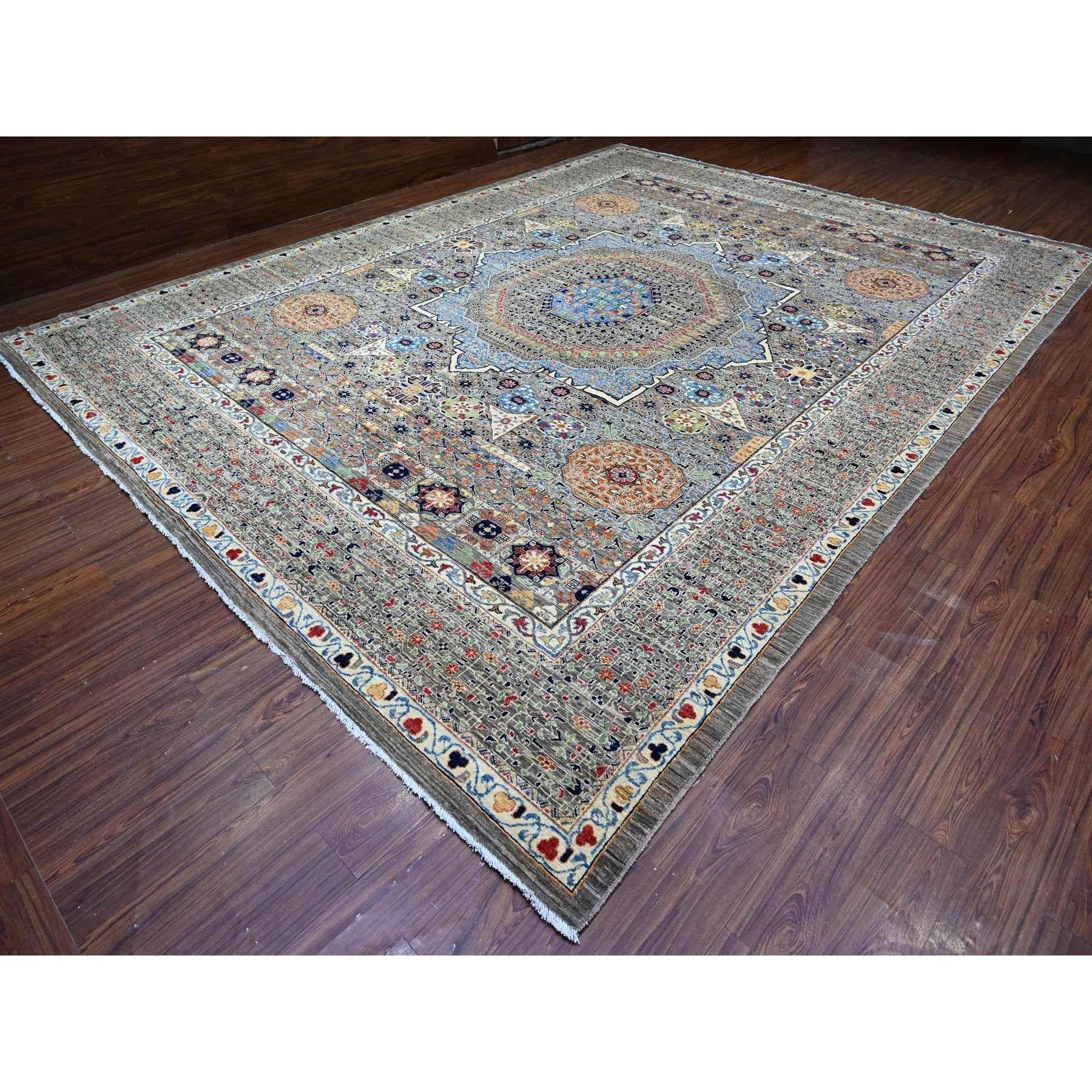 Handgeknüpfter, übergroßer orientalischer Teppich aus Wolle in Meeresgrau, feiner Aryana Mamluk in Übergröße 12' x 15'9