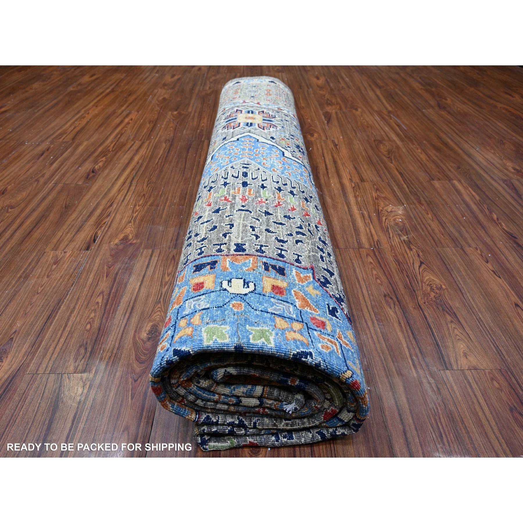 Handgeknüpfter, übergroßer orientalischer Teppich aus Wolle in Meeresgrau, feiner Aryana Mamluk in Übergröße 12' x 15'9