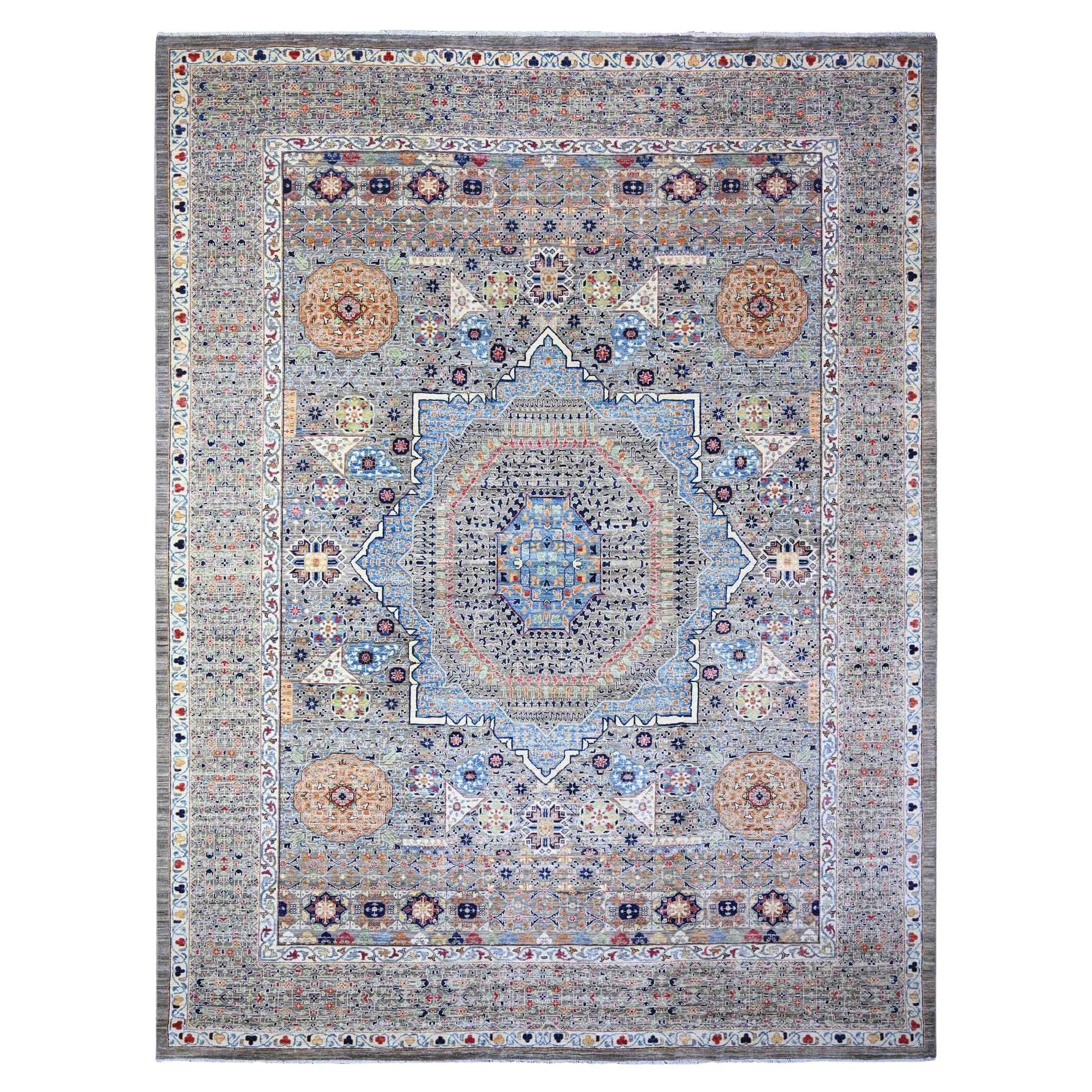 Tapis oriental surdimensionné Aryana Mamluk gris mer, noué à la main 12' x 15'9"