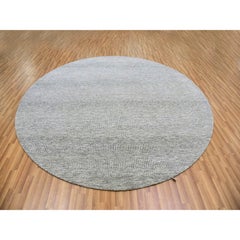 Sea Gray Hand Knotted Round Pure Undyed Wool Grass Design Rug 9'8" x 9'9"
