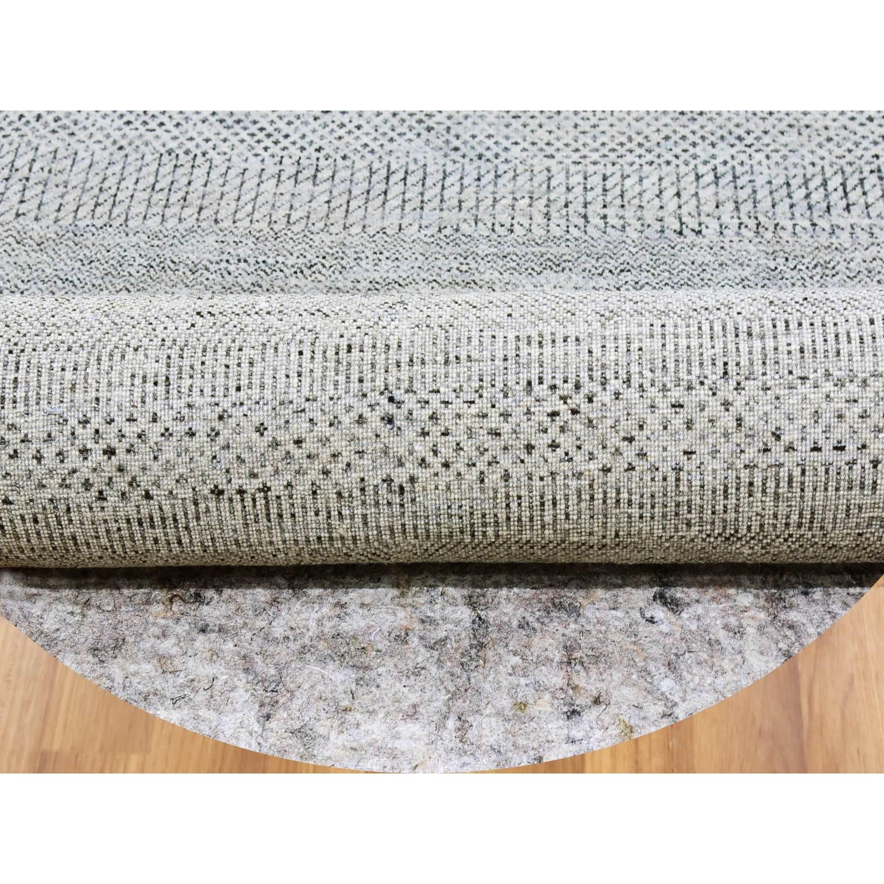 Indien Tapis rond noué à la main en pure laine non teintée à motif de gazon gris de mer 9'8