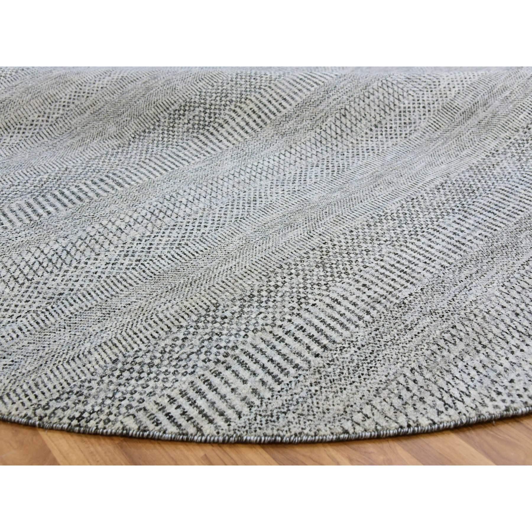 Tapis rond noué à la main en pure laine non teintée à motif de gazon gris de mer 9'8