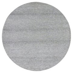 Sea Gray Hand Knotted Round Pure Undyed Wool Grass Design Rug 9'8" x 9'9"