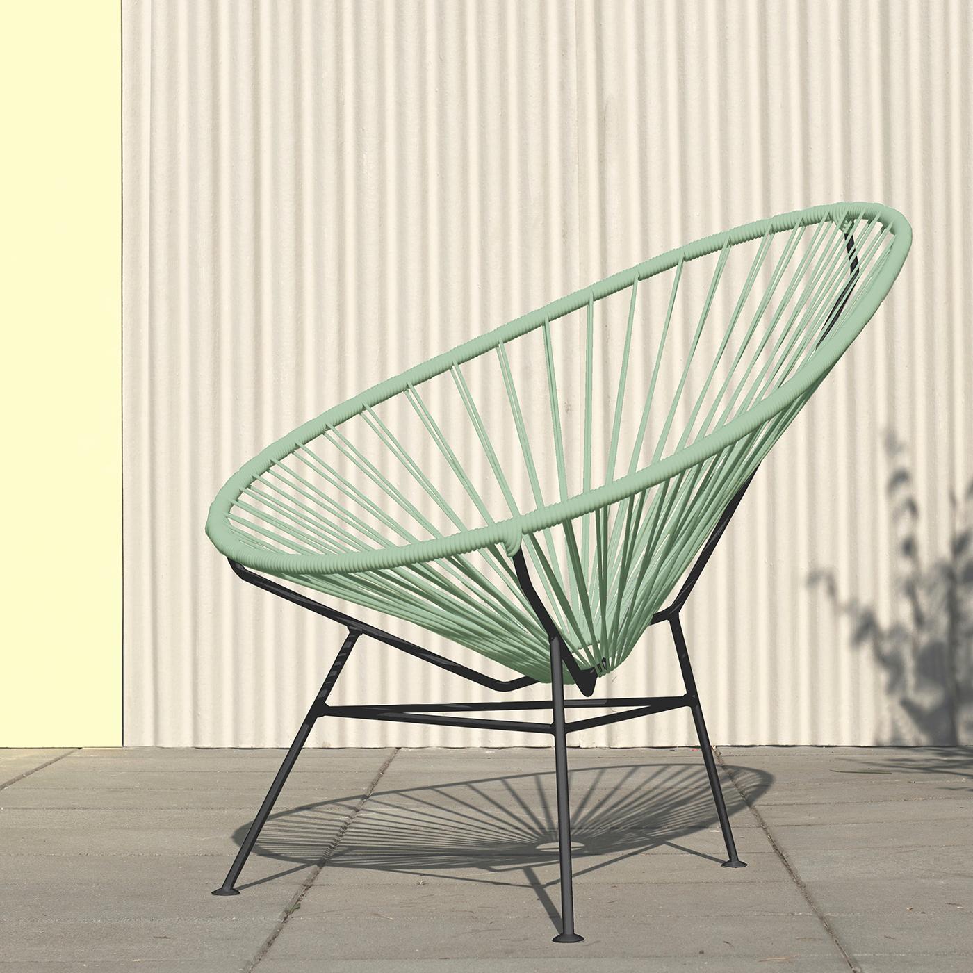 Sea Green Acapulco Chair by OK Design
Dimensions: D 110 x W 79 x H 72 cm.
Materials: Powder-coated metal, PVC cord.

Available with black frame, white frame, or stainless steel frame.
Available in other colors. Please contact us.

The Original