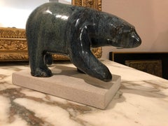 Sea Green Blue Ceramic Glazed Polar Bear Figural Statue by M. Richards