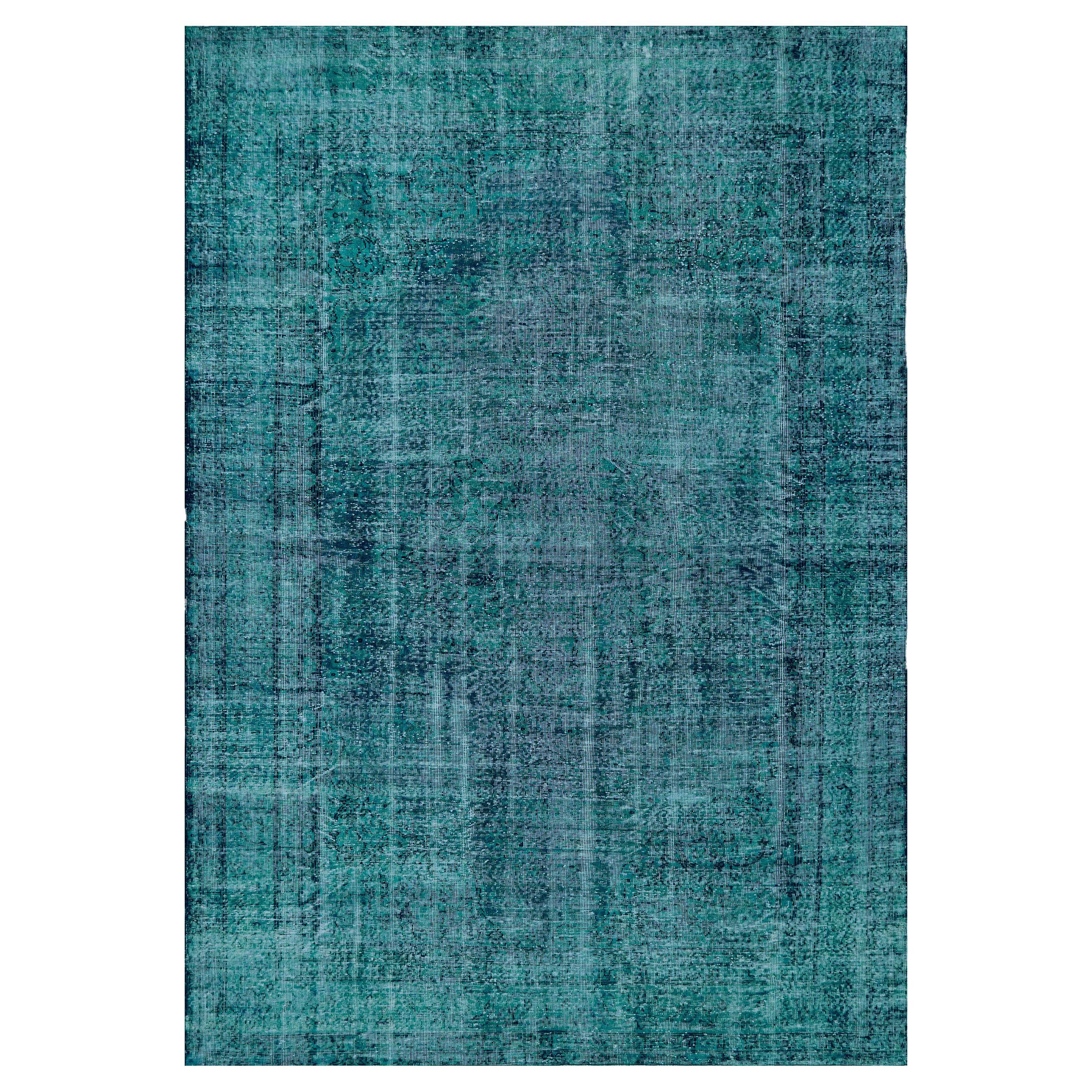 Sea-Green Contemporary Wool Handwoven Rug For Sale