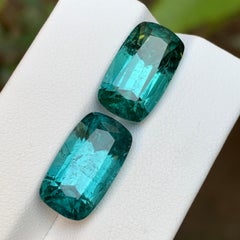 Orecchini di tormalina naturale verde mare Coppia di gemme sciolte da 19,55 carati con taglio a cuscino