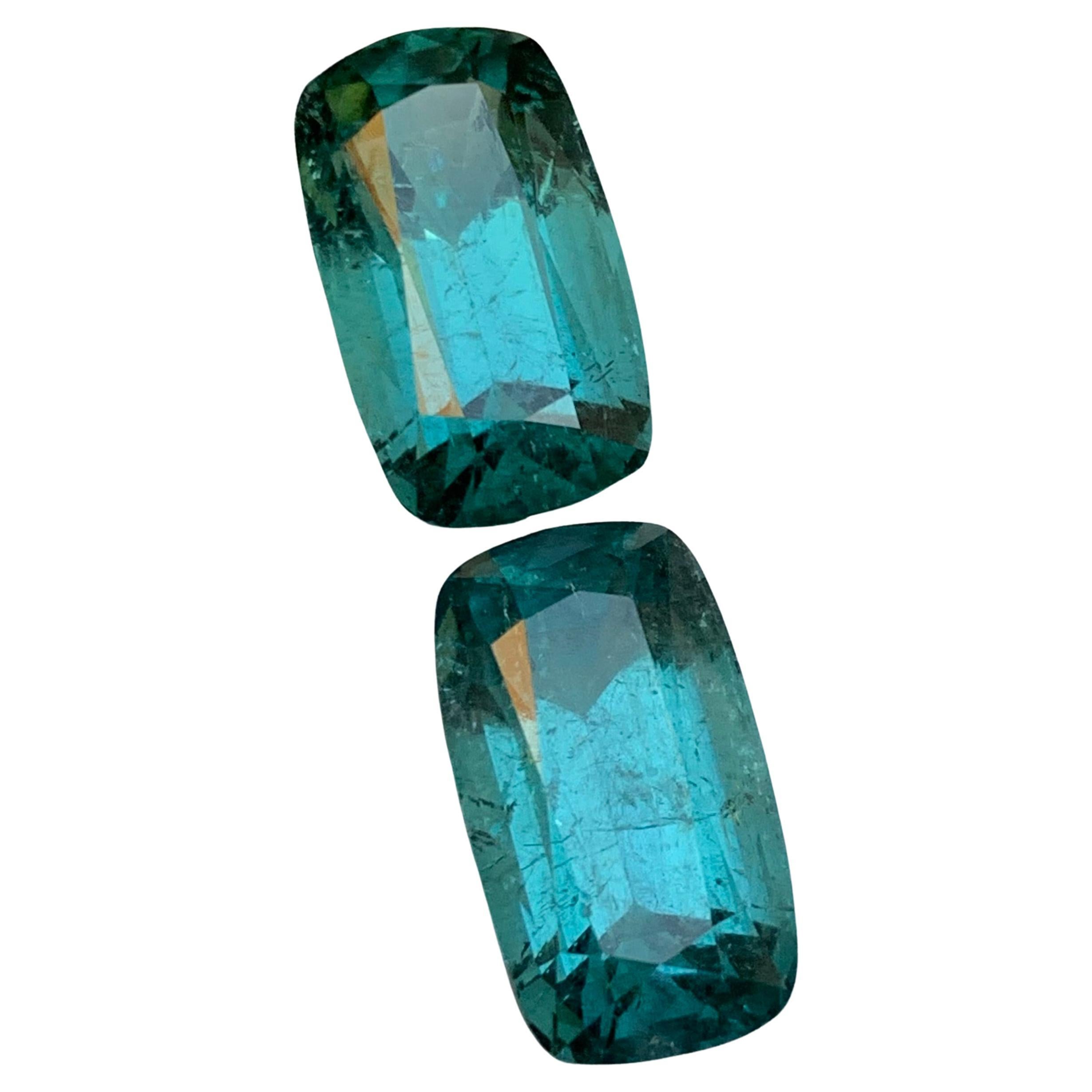 Sea Green Natural Tourmaline Earrings Loose Gemstones Pair 19.55 Ct Cushion Cut