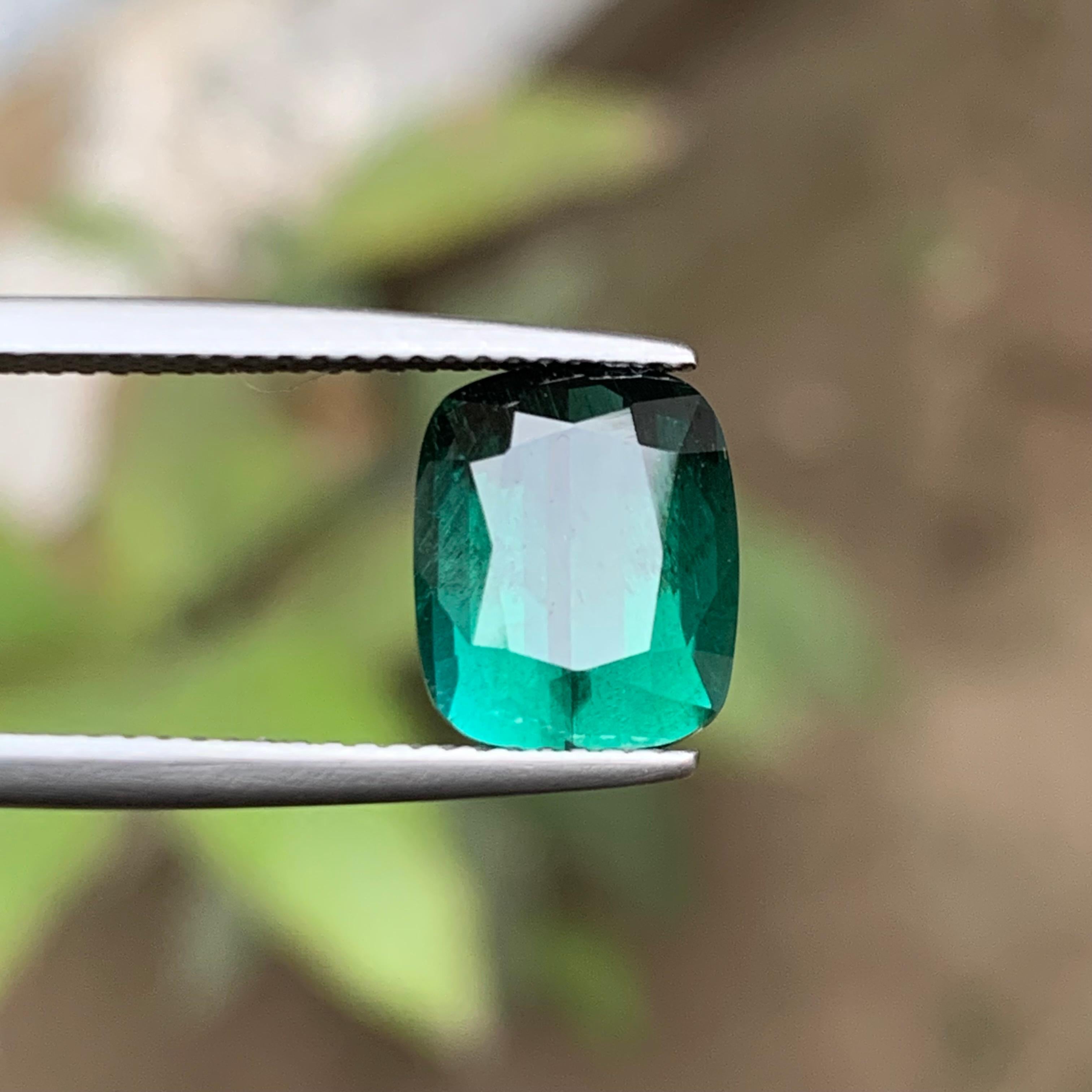 Sea Green Natural Tourmaline Ring Loose Gemstone 4.45Ct Cushion Cut for Jewelry For Sale 3