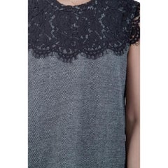 Sea Grey Wool and Lace Neckline Detail Sleeveless Dress S