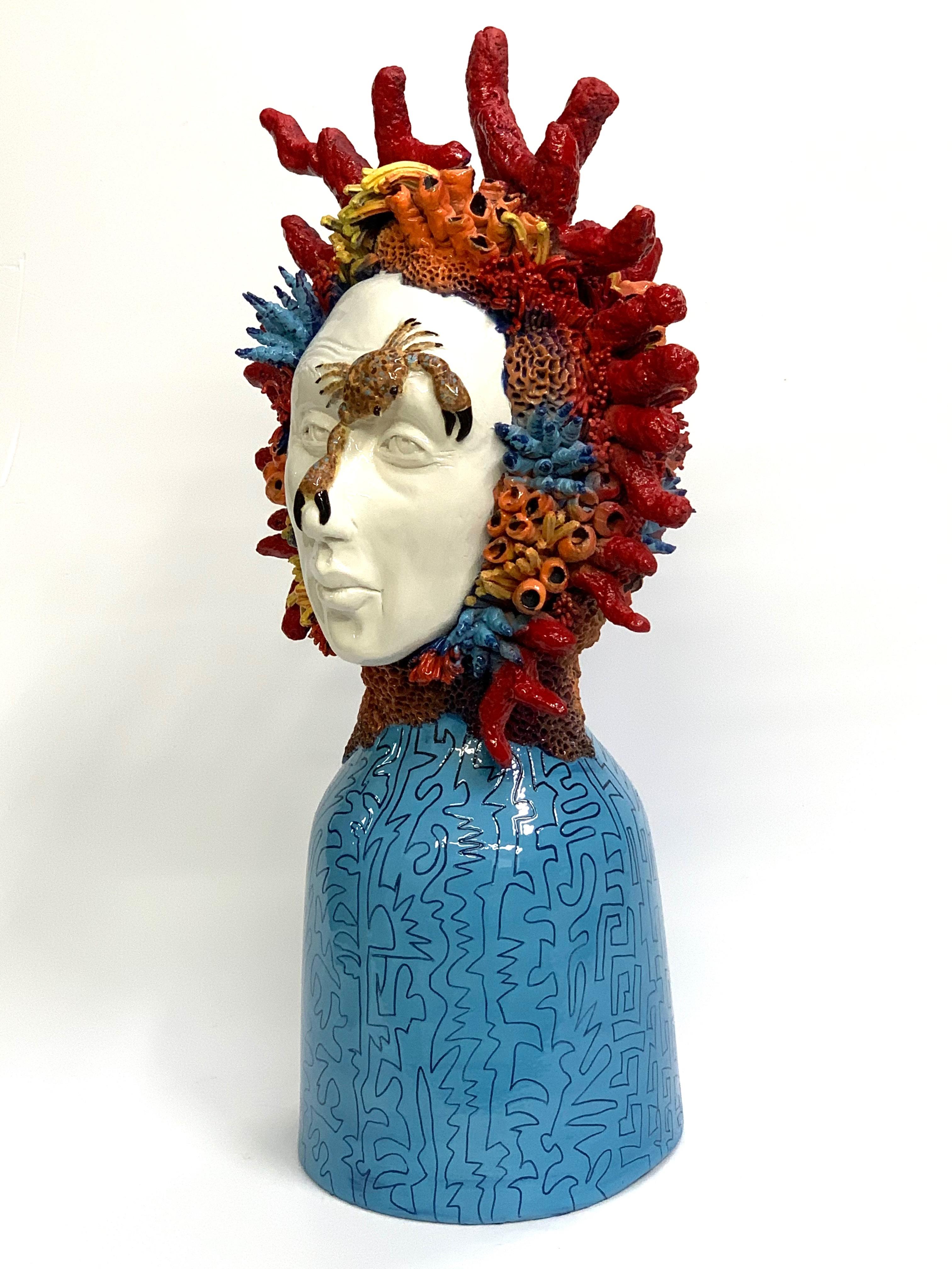 Dekoratives Keramikstück mit Meereskopf-Koralle, handgefertigt, Italien, 2021, handgefertigt (Moderne) im Angebot